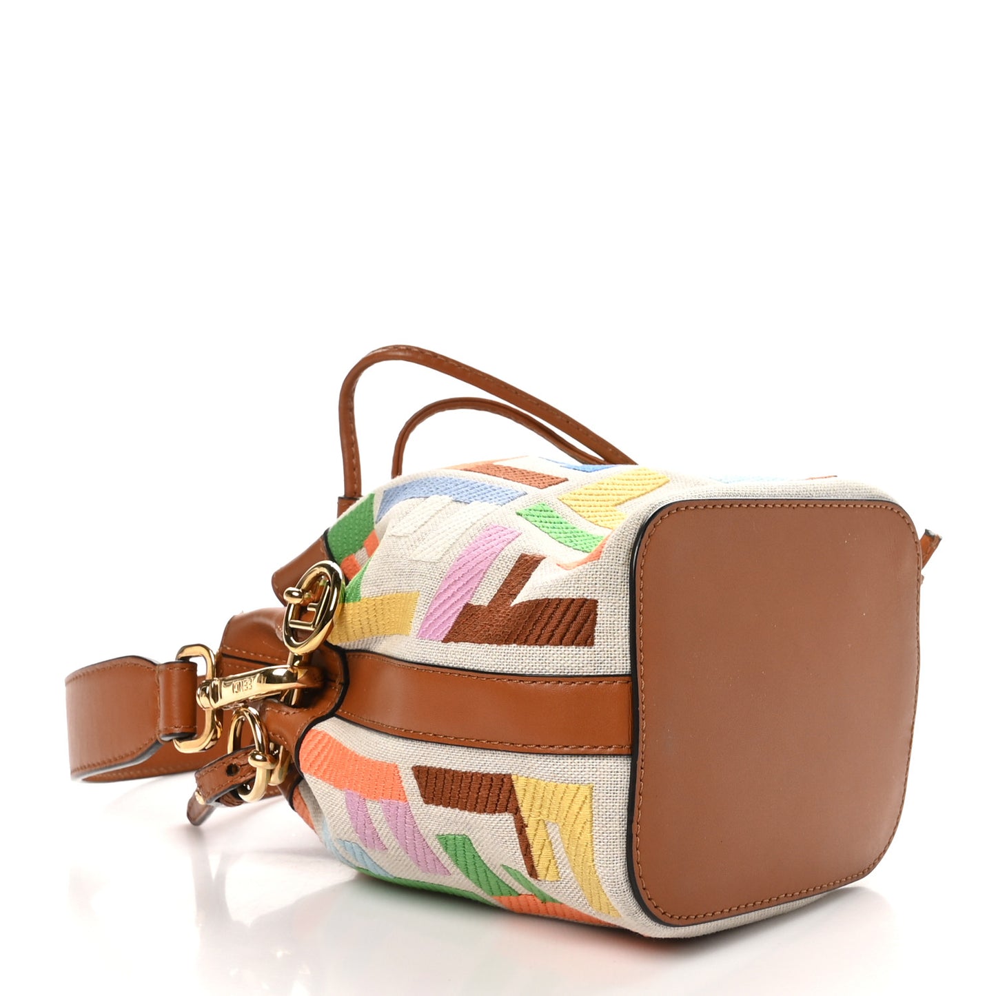Kuban Canvas Vitello King F is Fendi FF Embroidered Mini Mon Tresor Bucket Bag Multicolor Cuoio
