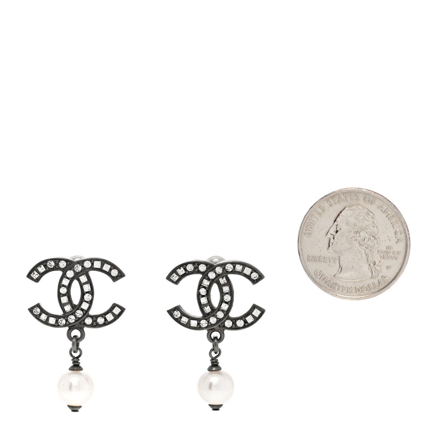 Ruthenium Crystal Pearl CC Drop Earrings