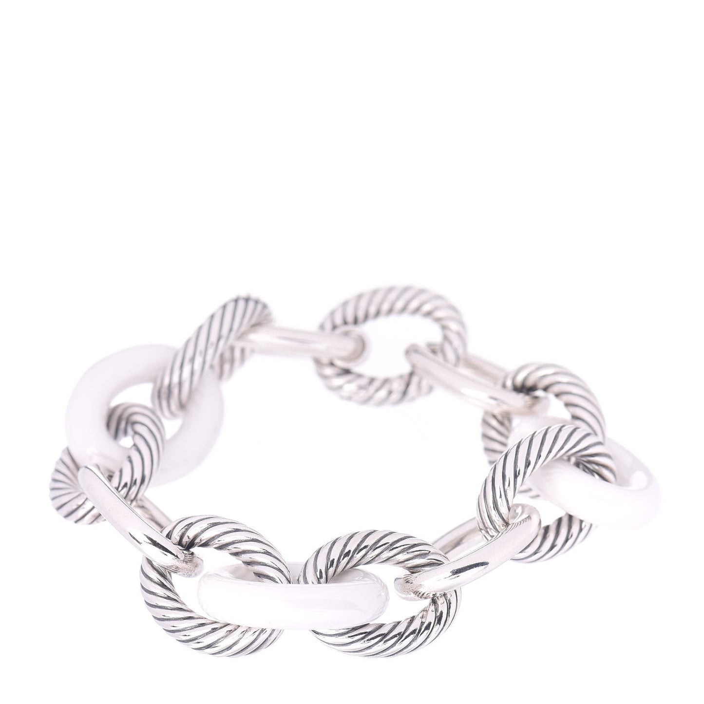 Sterling Silver White Ceramic 17mm Extra Large Oval Link Bracelet