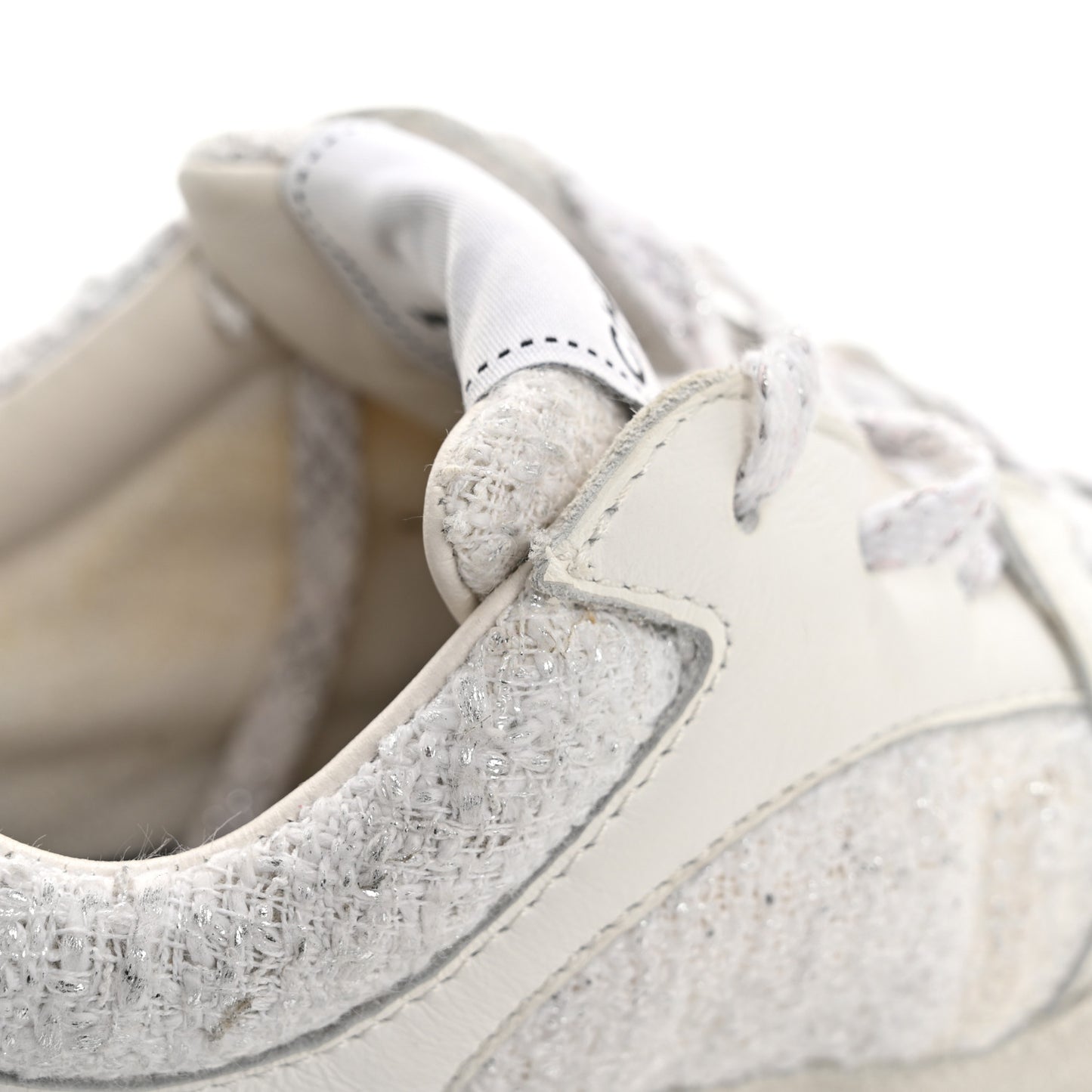 Painted Iridescent Cotton Tweed Suede Calfskin Womens CC Sneakers 39.5 White Silver Multicolor