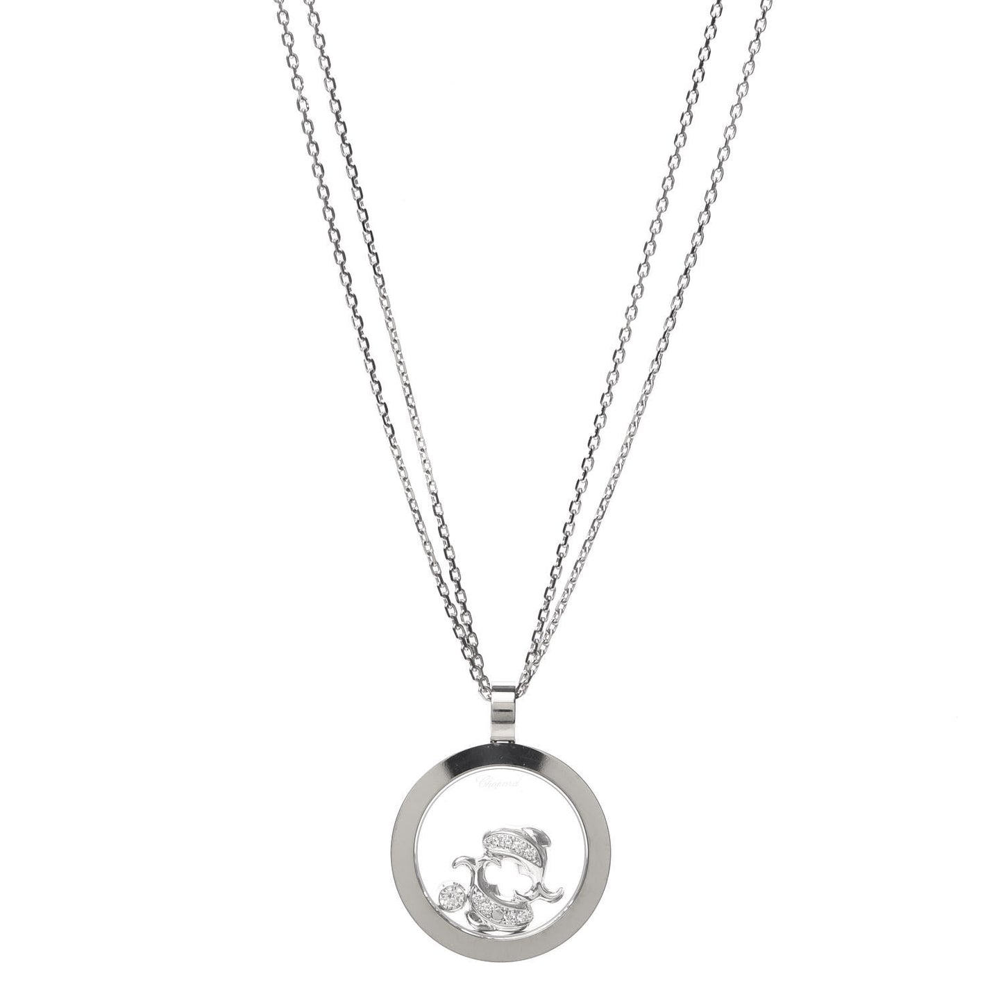 18K White Gold Diamond Happy Diamonds Dolphin Pendant Necklace