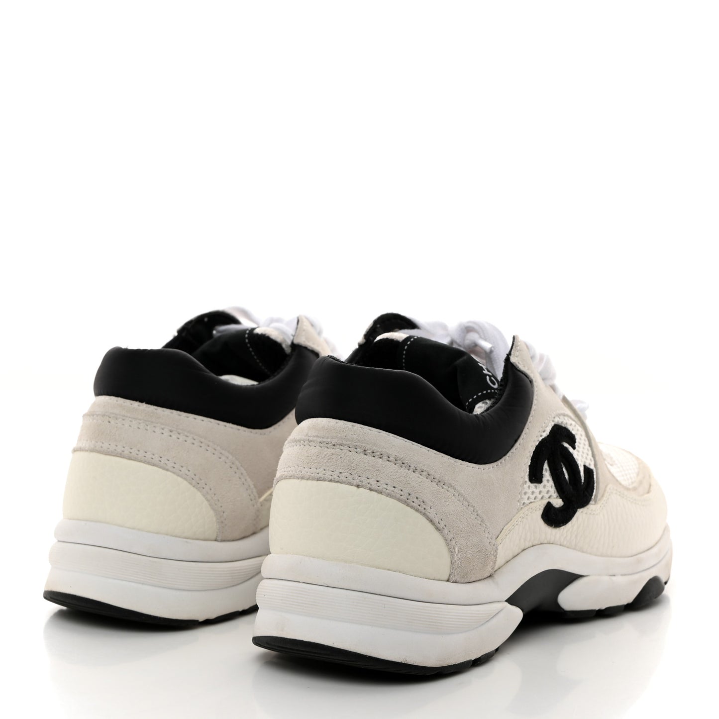 Mesh Suede Calfskin Grained Calfskin Womens CC Sneakers 36 White Black