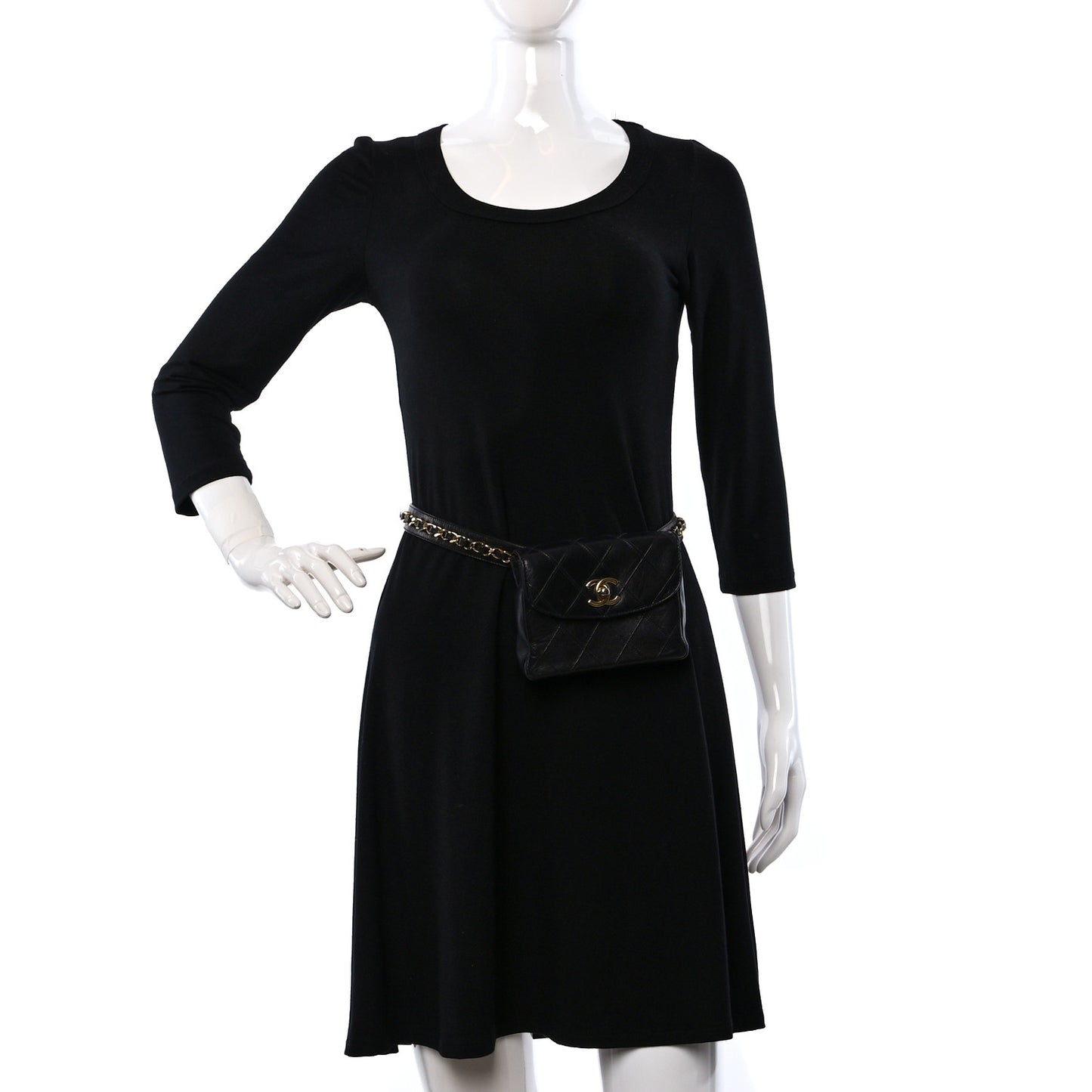 Calfskin Quilted Flap Waist Belt Bag Black