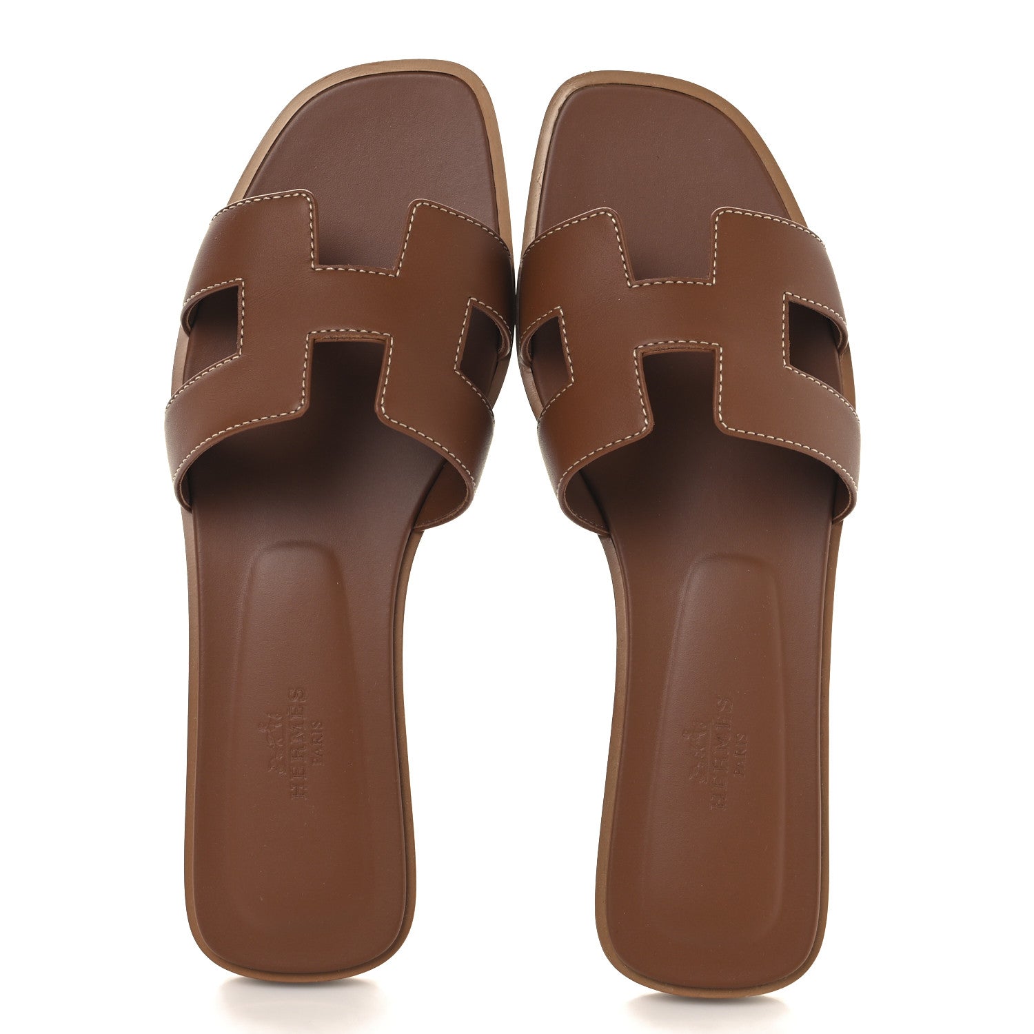 Hermes Box Calfskin Oran Sandals 38 Gold 2 of 10