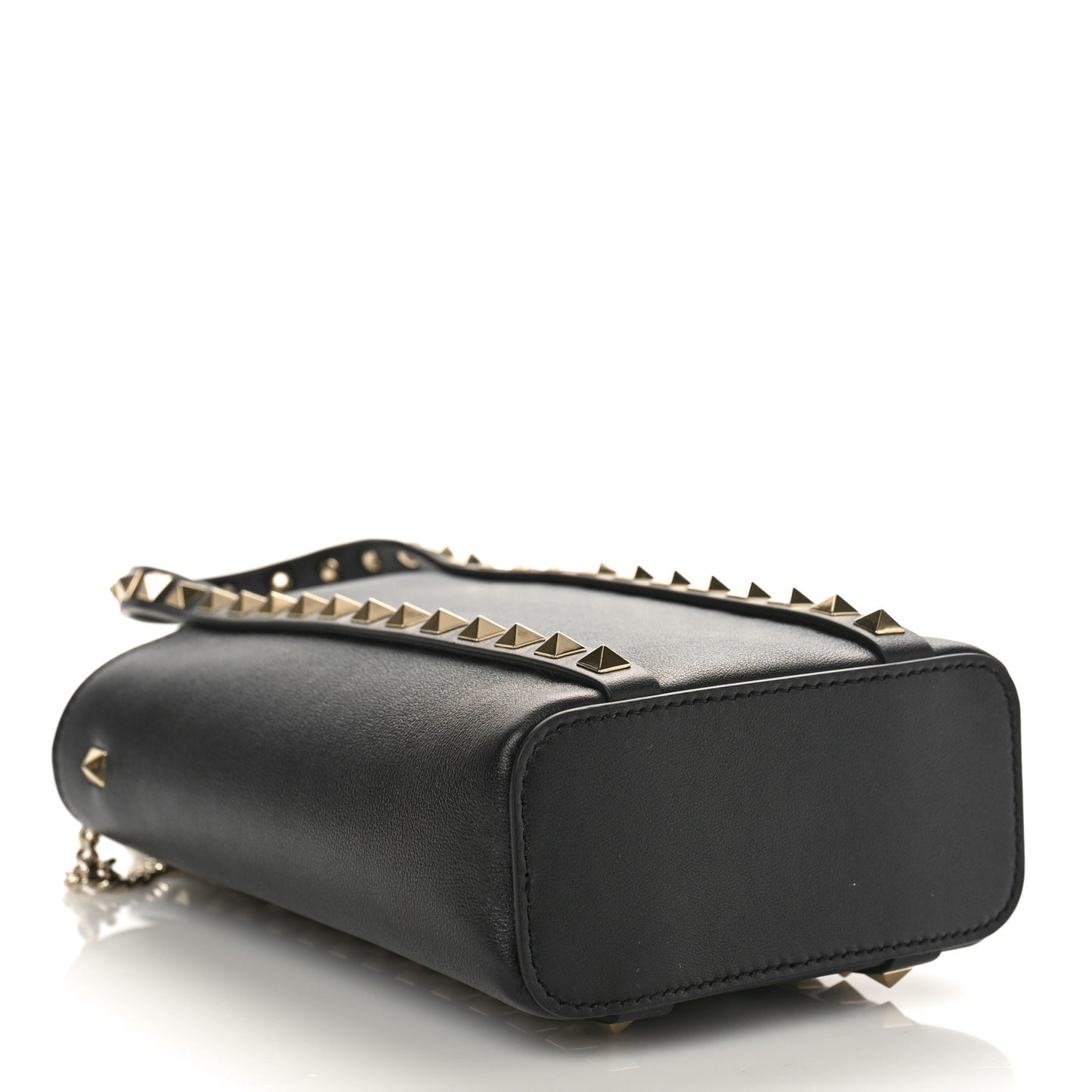Pebbled Calfskin Rockstud North-South Crossbody Bag Black