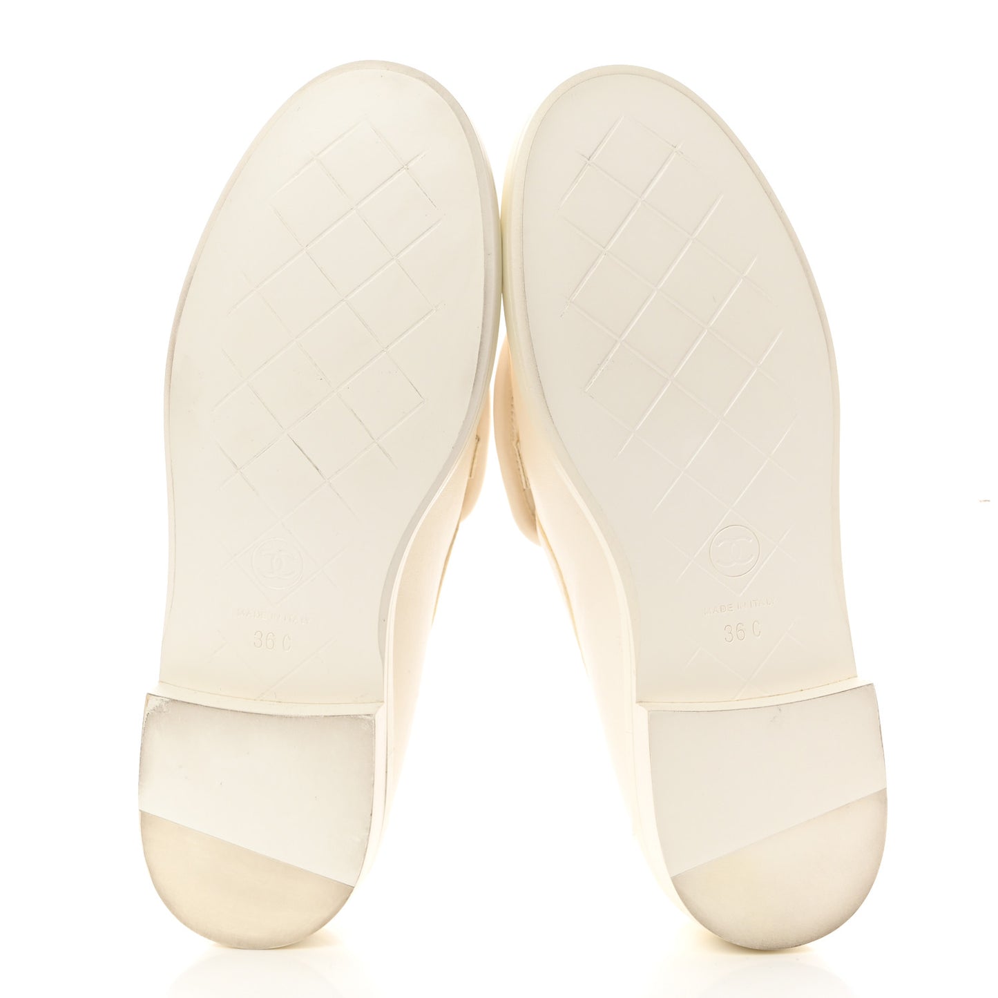 Shiny Lambskin Quilted CC Turnlock Loafers 36 White