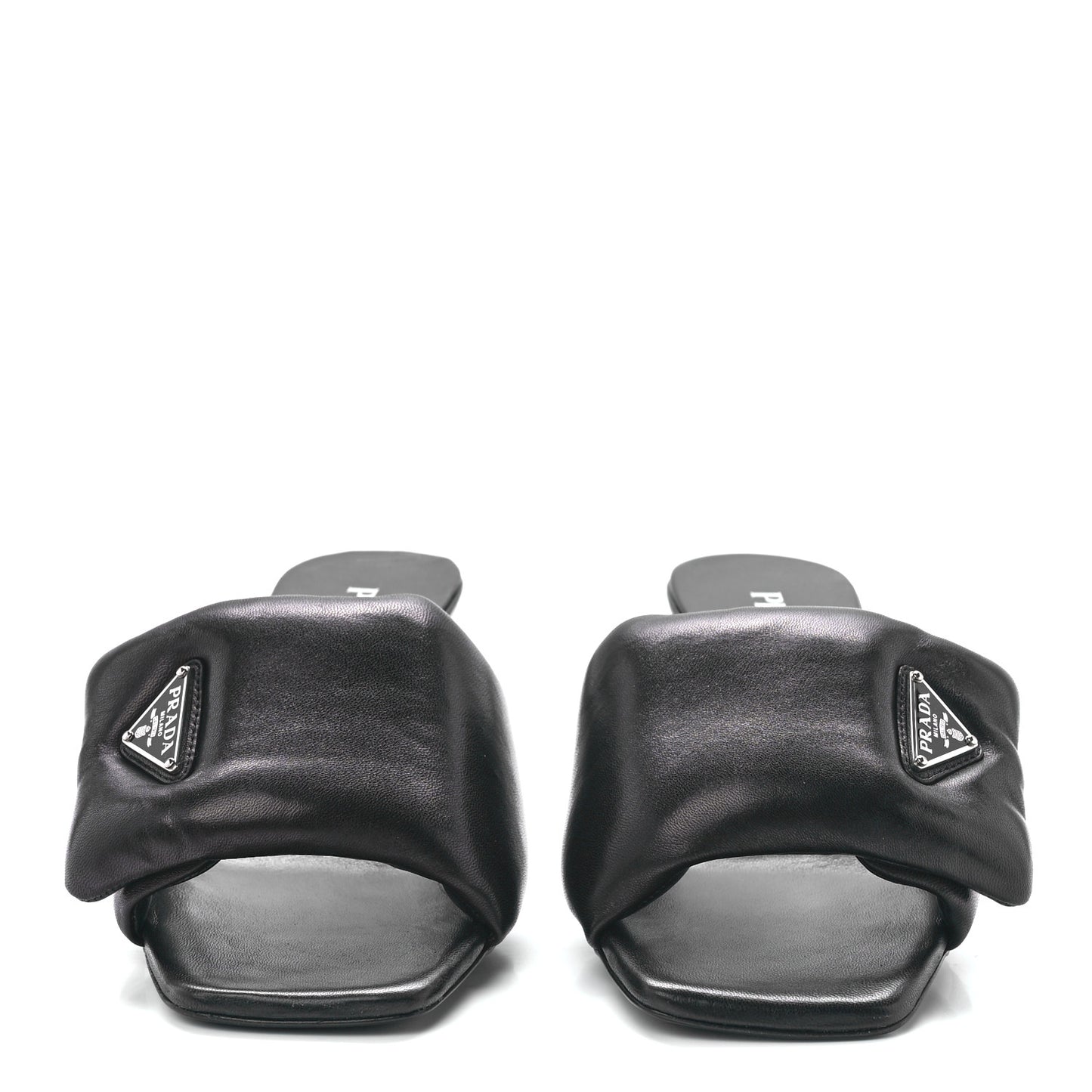 Nappa Soft Padded Metal Triangle Logo 65mm Slide Sandals 39 Black