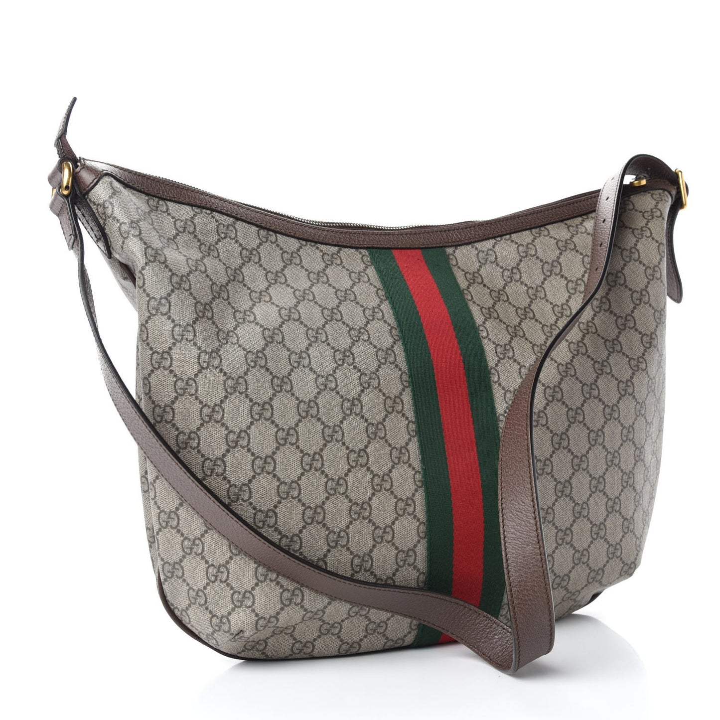 GG Supreme Monogram Web Ophidia Half Moon Hobo Brown
