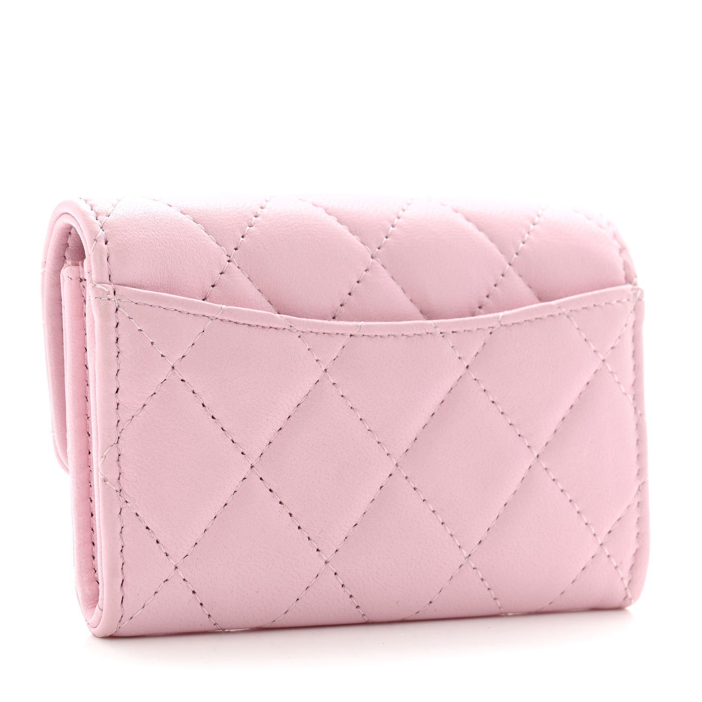 Lambskin Quilted Flap Card Holder Wallet Light Pink