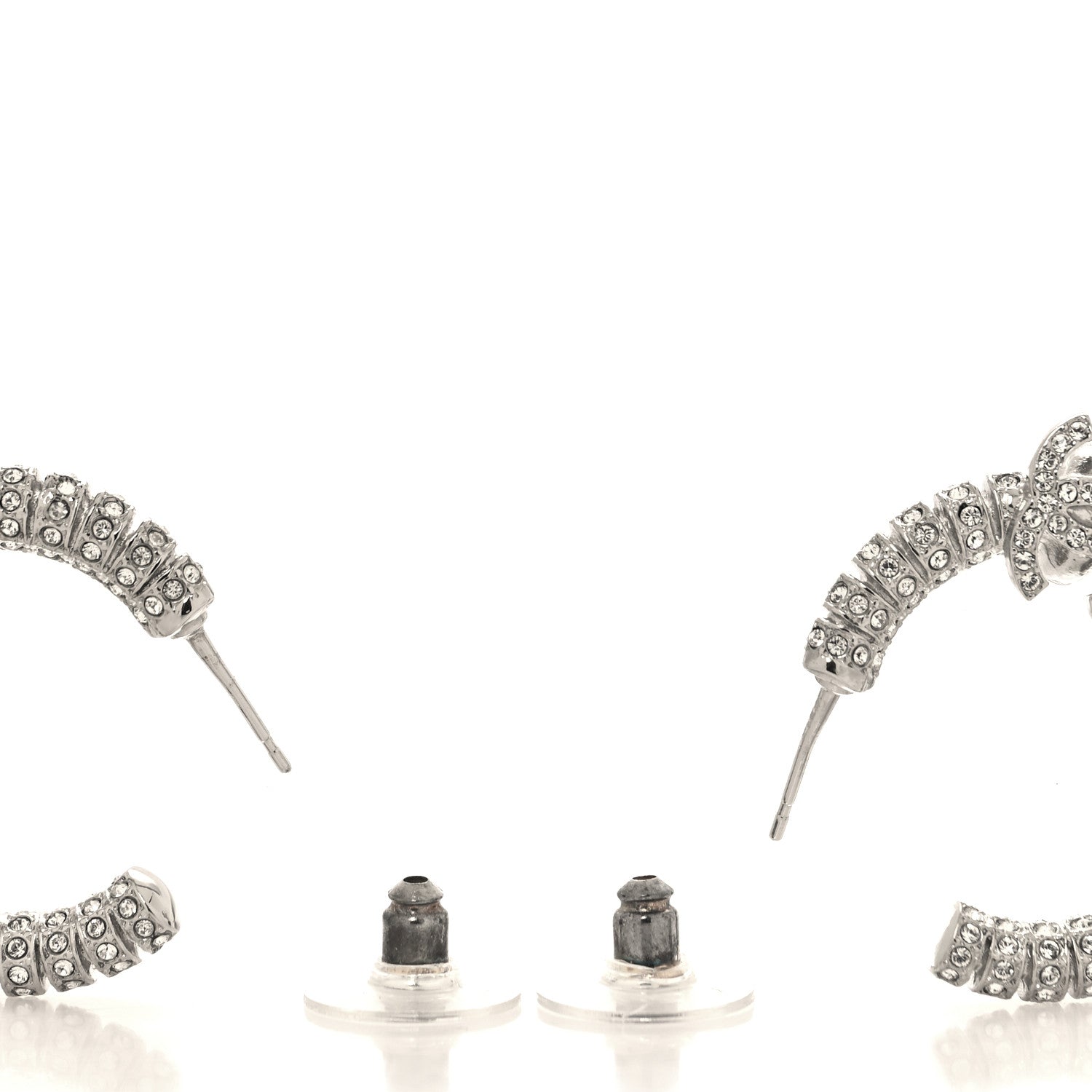 Chanel Crystal CC Hoop Earrings Silver 3 of 5