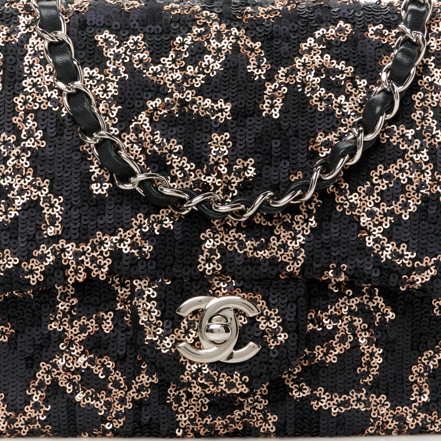Sequin Medium Single Flap Black Gold