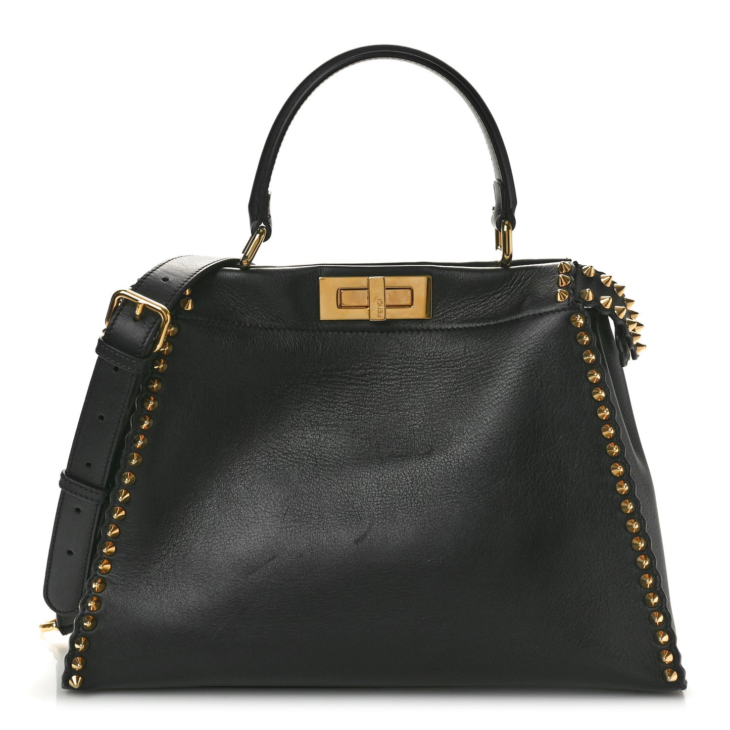 Vitello Seta Shiny Nappa Scalloped Studded Medium Peekaboo Iconic Satchel Black