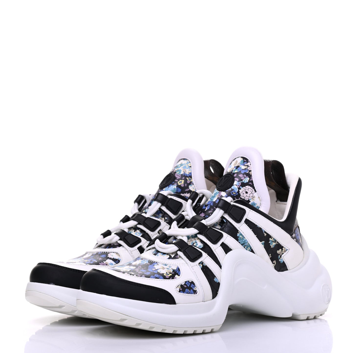 Flower Printed Calfskin Monogram LV Archlight Sneakers 39.5 Black Blue