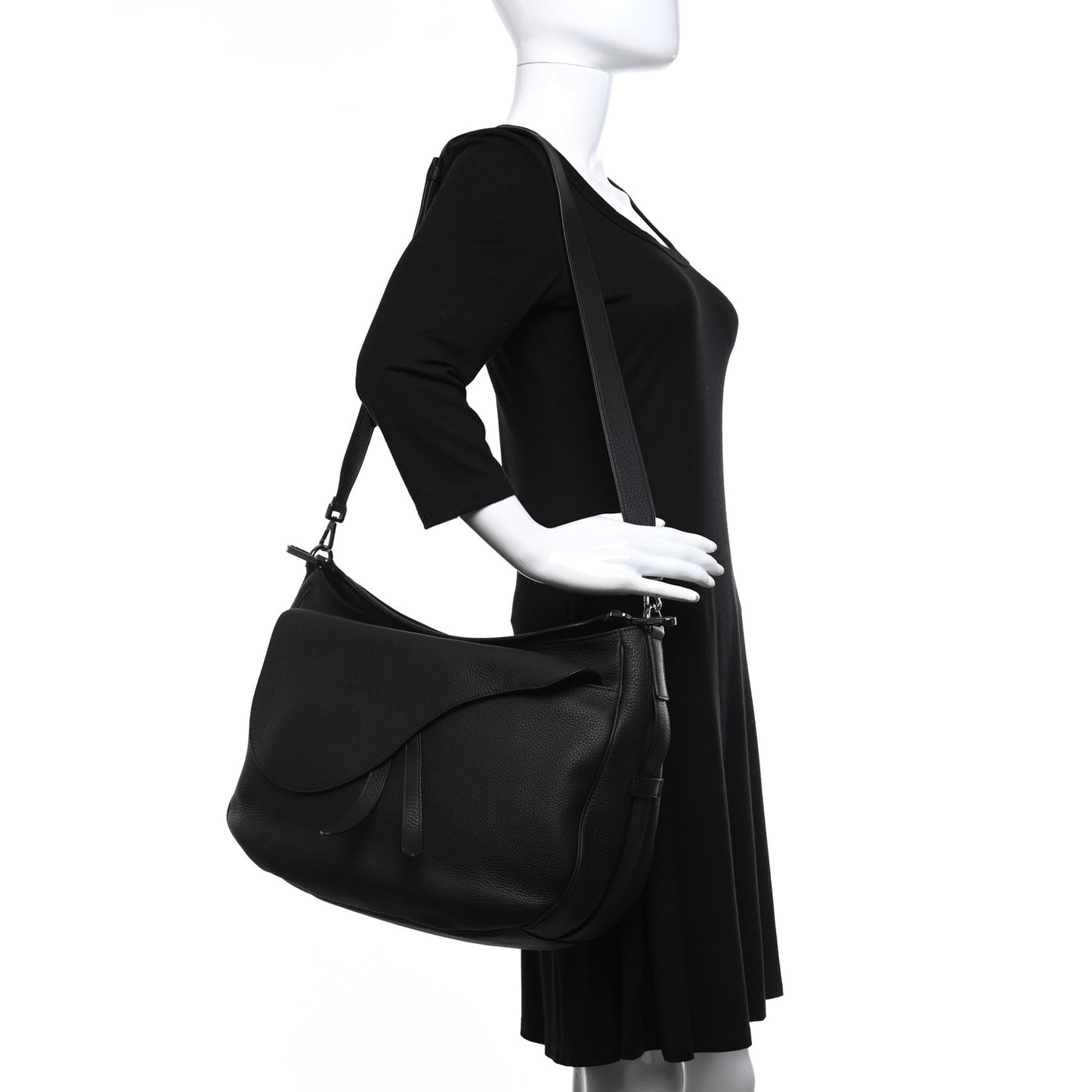Grained Calfskin Saddle Soft Bag Black