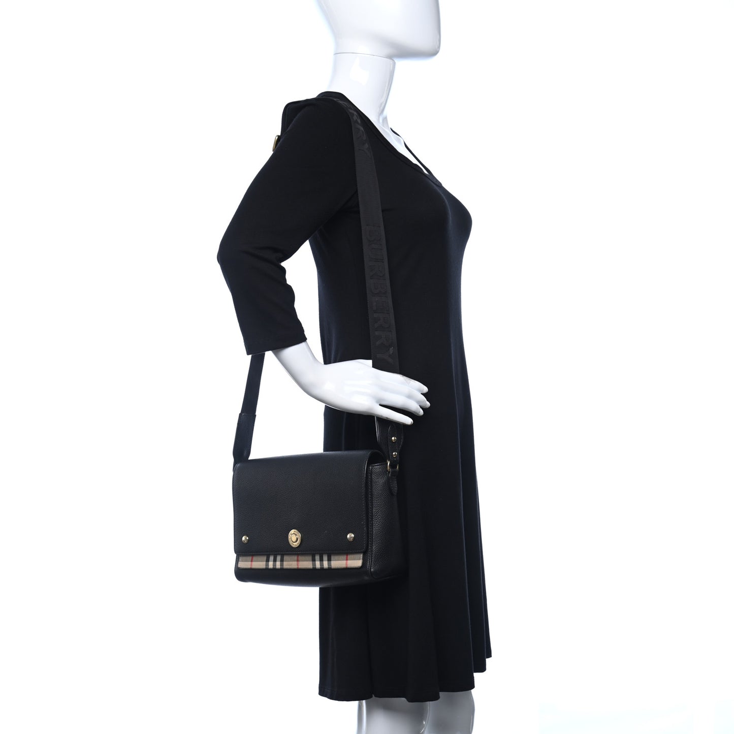 Grainy Calfskin Vintage Check Note Crossbody Bag Black