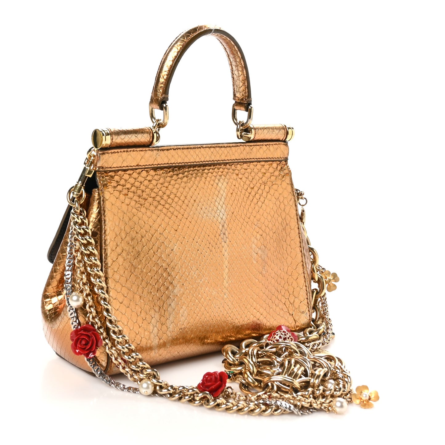 Snakeskin Small Miss Sicily Satchel Gold