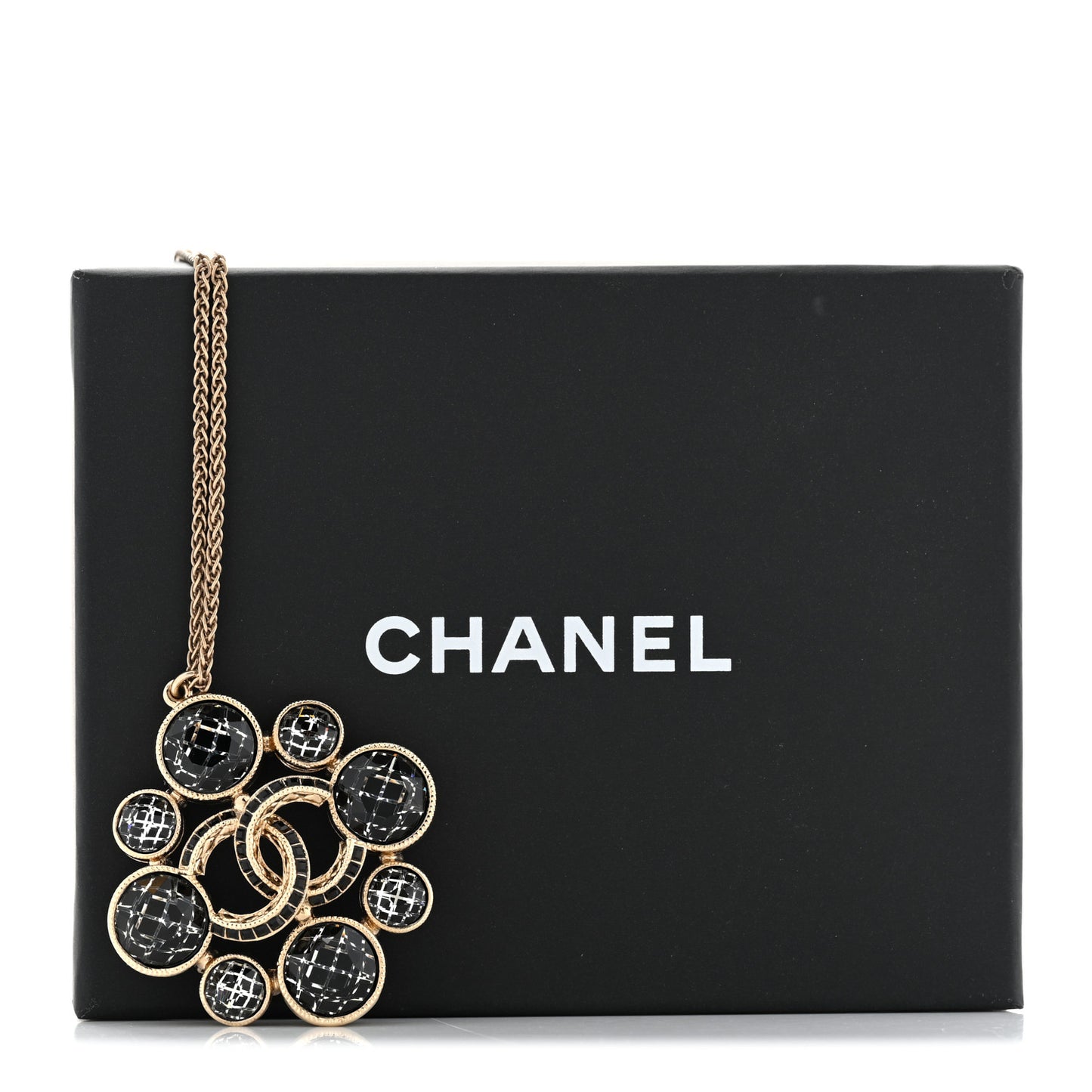 Gripoix Poured Glass Crystal CC Pendant Necklace Black Gold