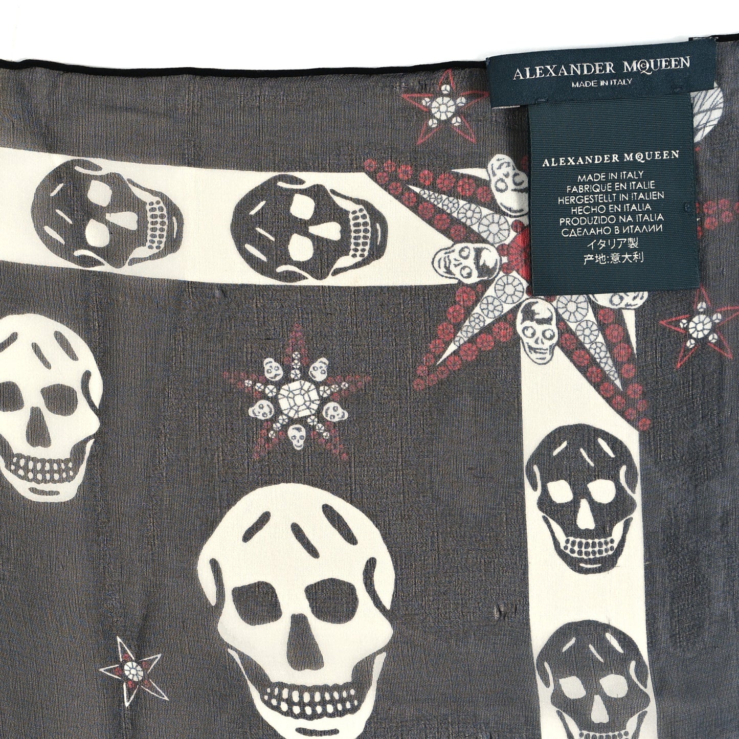 Silk Chiffon Star Skull Scarf Black Ivory