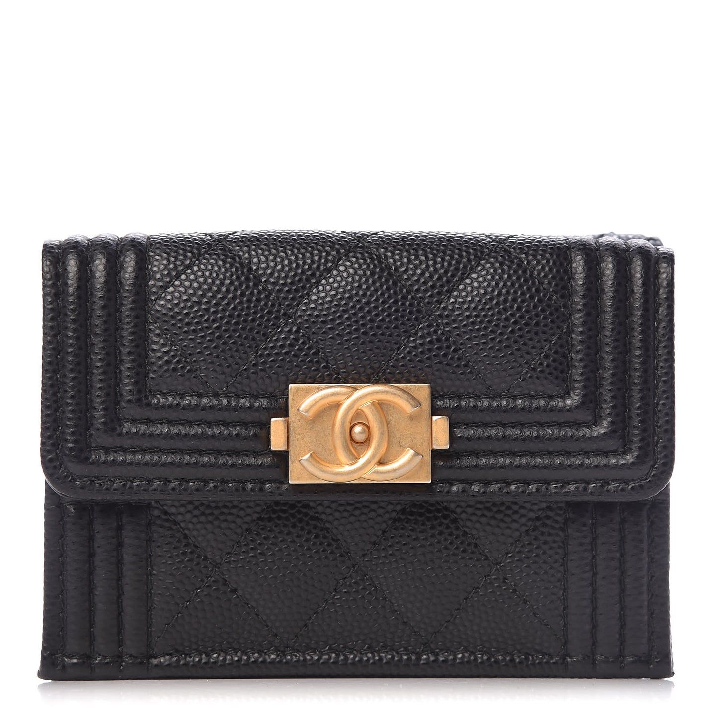 Caviar Quilted Small Boy Flap Wallet Black