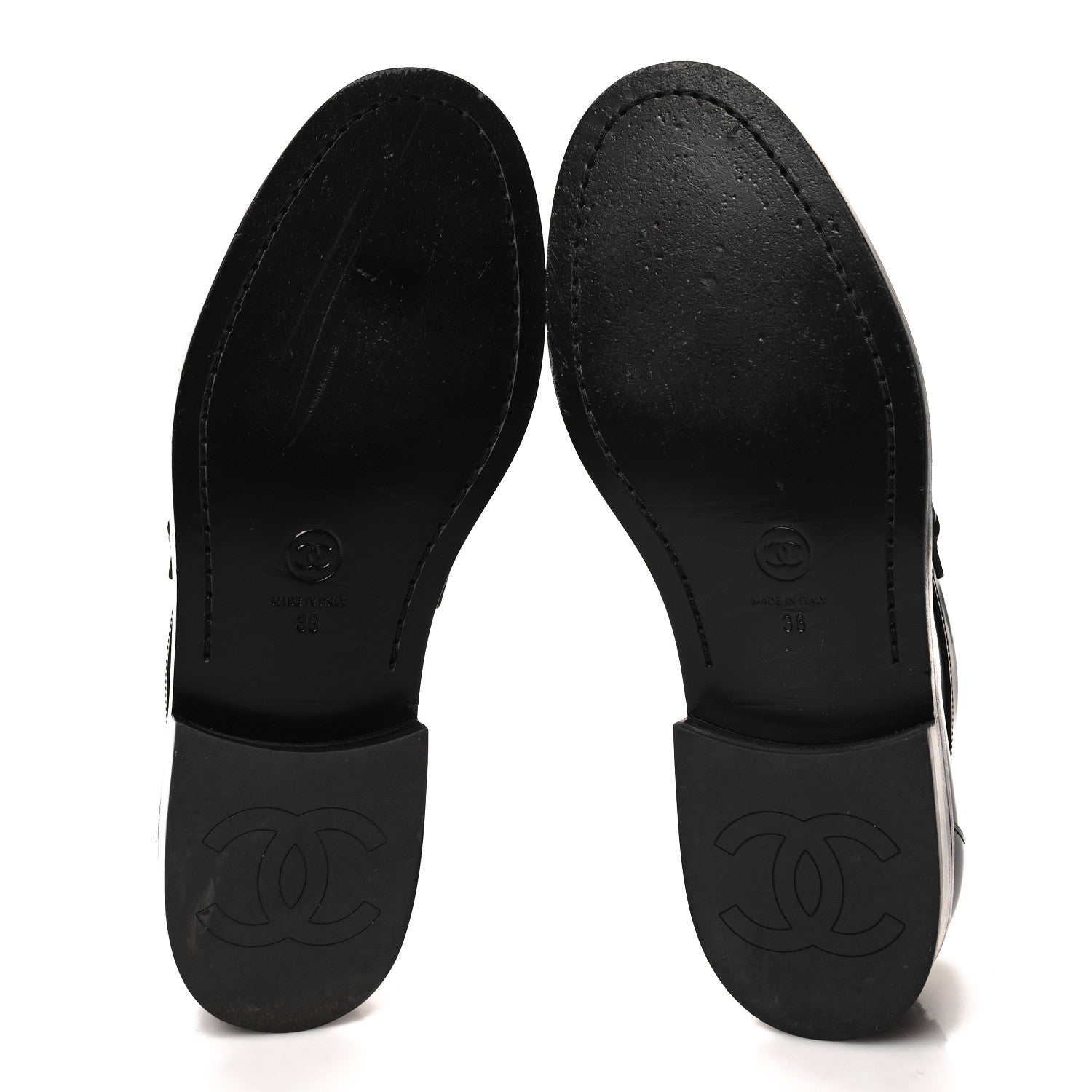 Chanel Shiny Calfskin Logo Loafers 38 Black 5 of 10