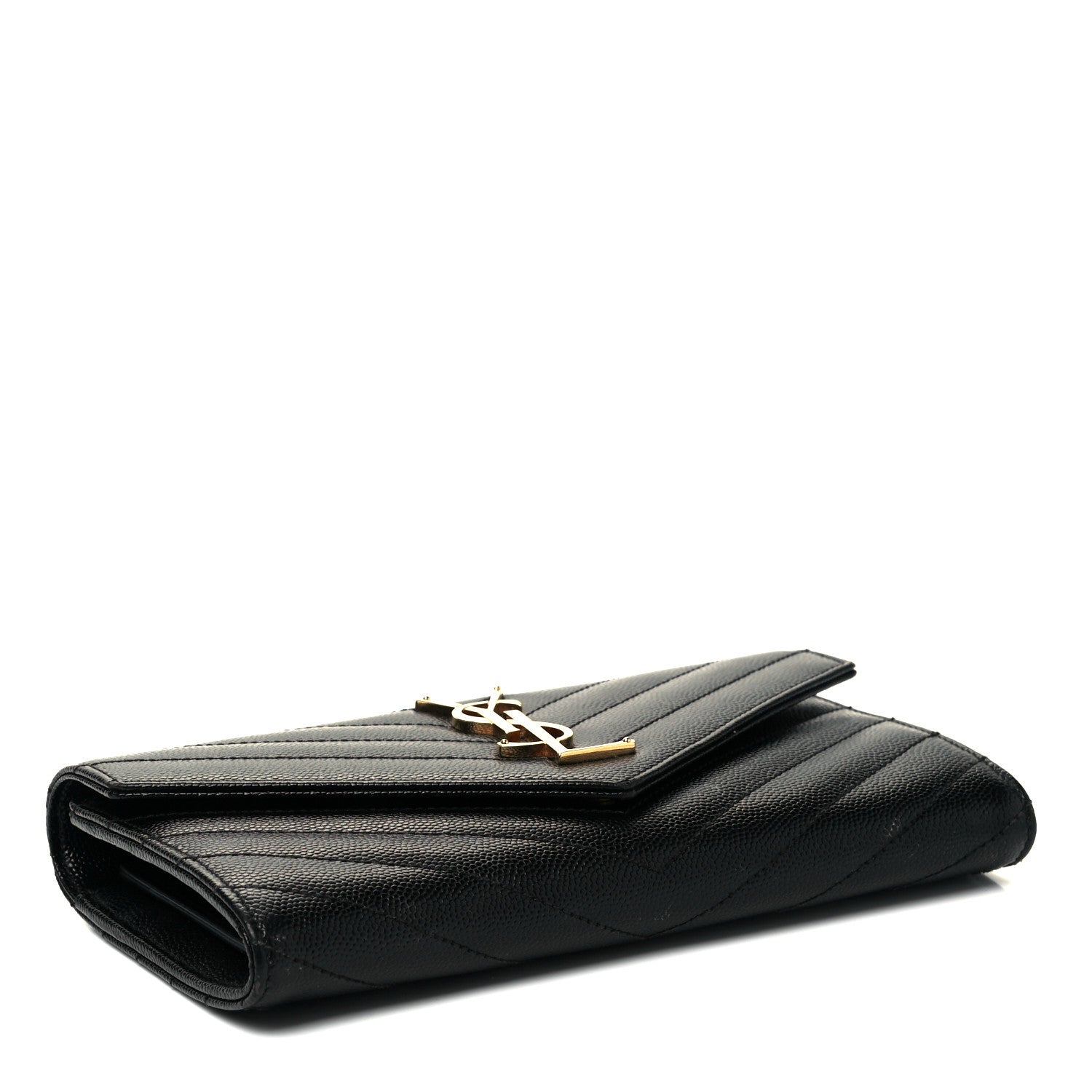 Saint Laurent Grain De Poudre Matelasse Chevron Monogram Flap Wallet Black 4 of 8