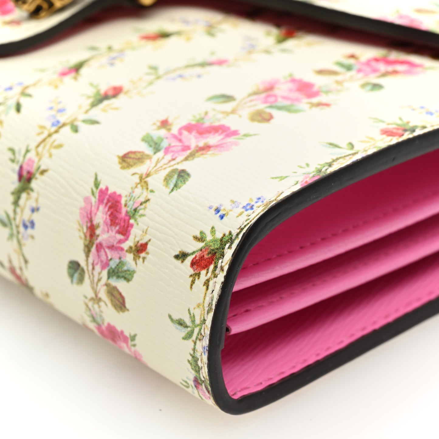 Calfskin Floral Print Mini Dionysus Chain Wallet Ivory Pink