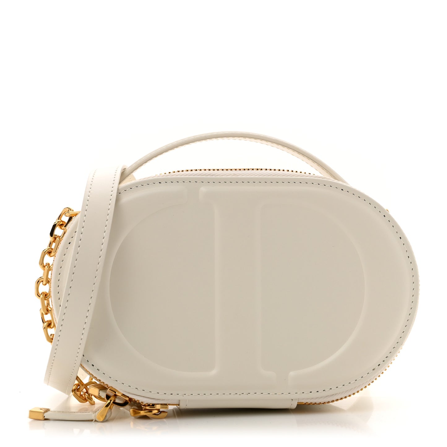 Calfskin CD Signature Oval Crossbody Camera Bag Latte