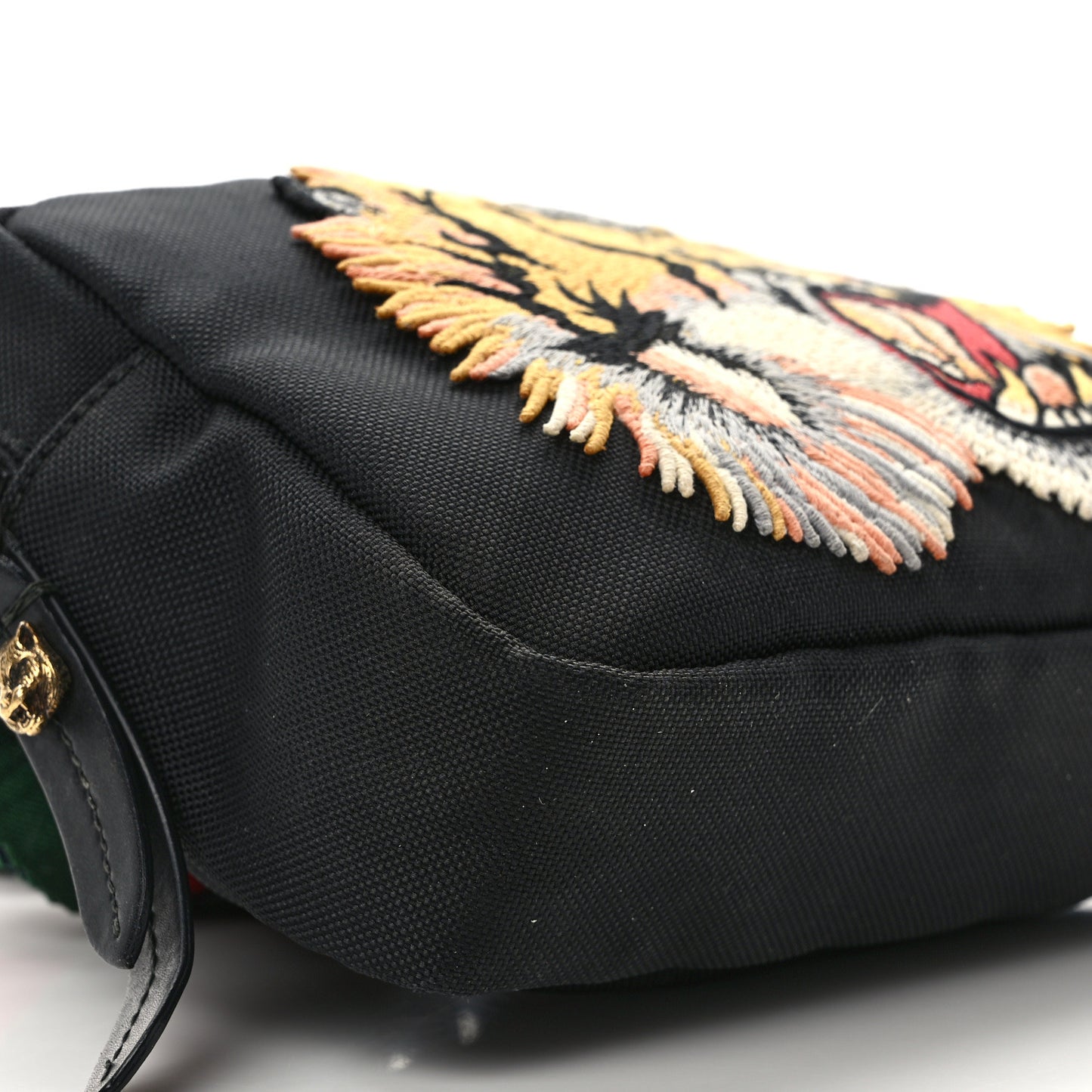 Canvas Web Tiger Embroidered Messenger Bag Black