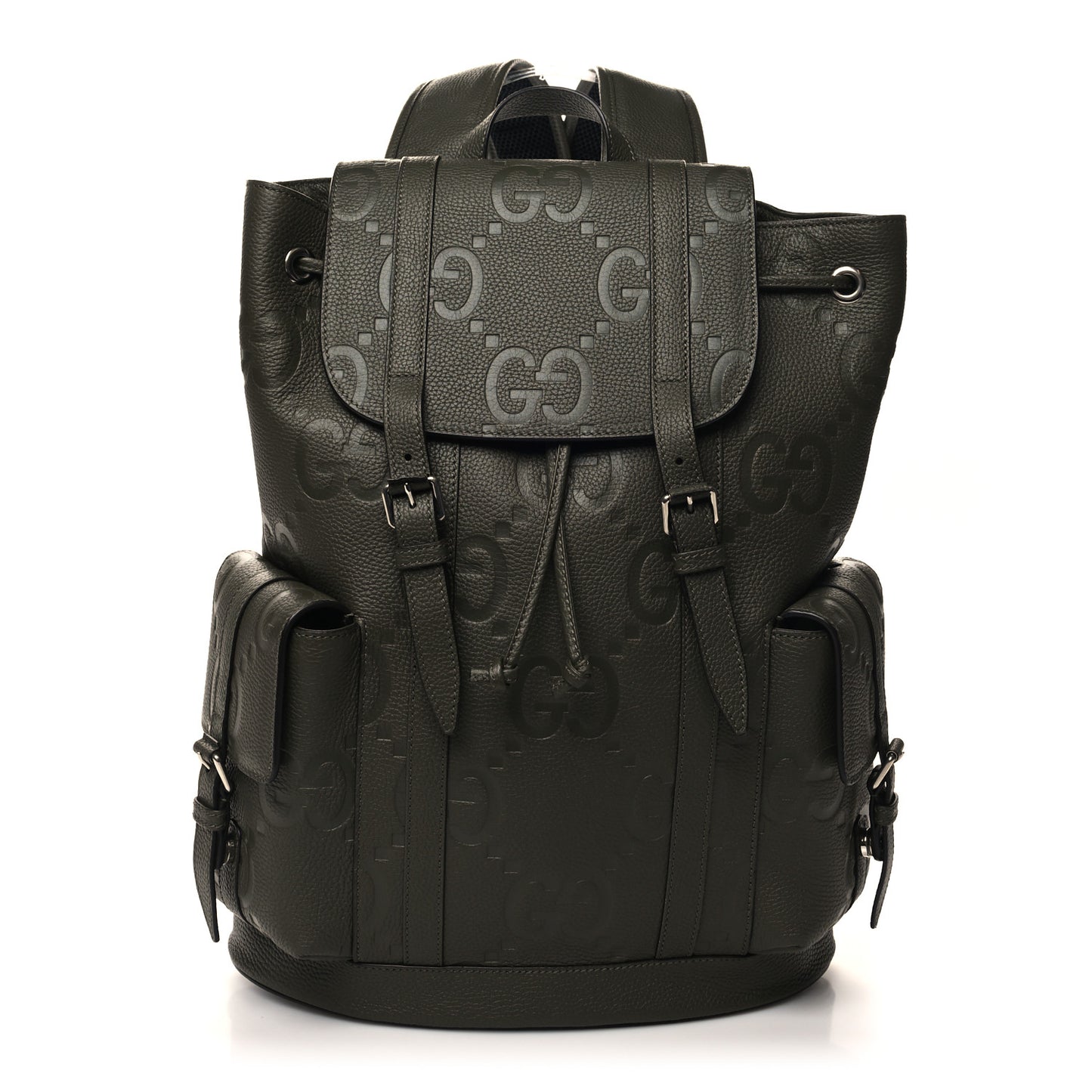 Piuma Calfskin Jumbo GG Embossed Double Buckle Backpack Dark Vintage Olive