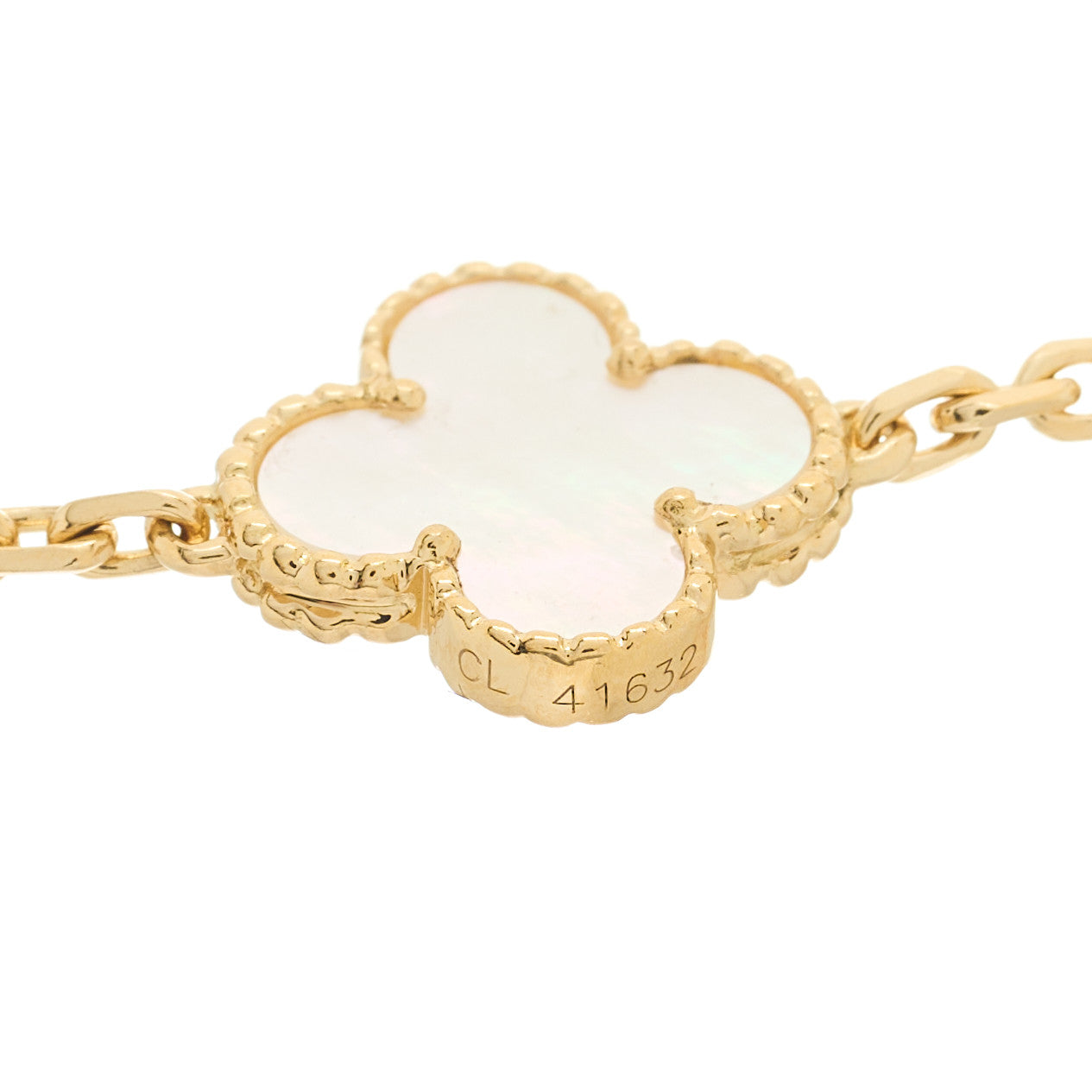 18K Yellow Gold Mother of Pearl 20 Motifs Vintage Alhambra Necklace