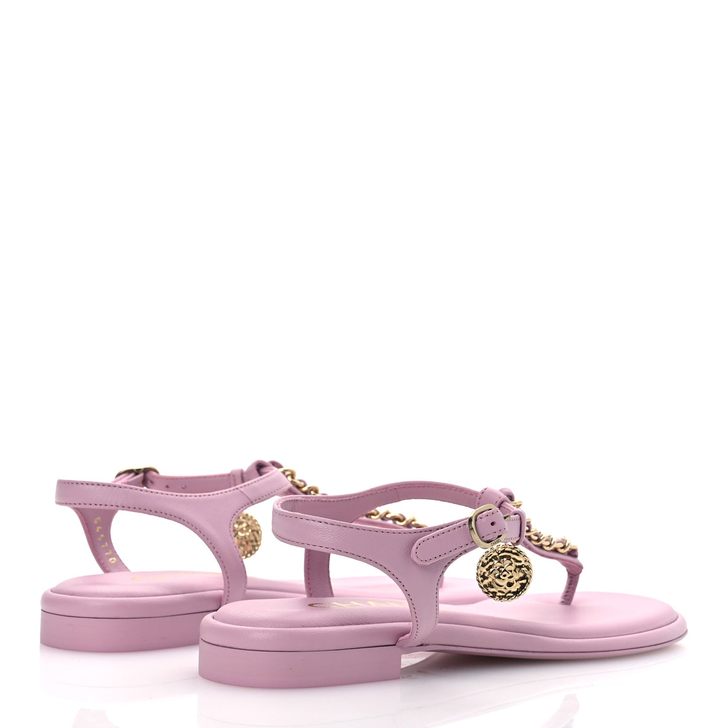 Lambskin Chain CC Logo Thong Sandals 37.5 Pink
