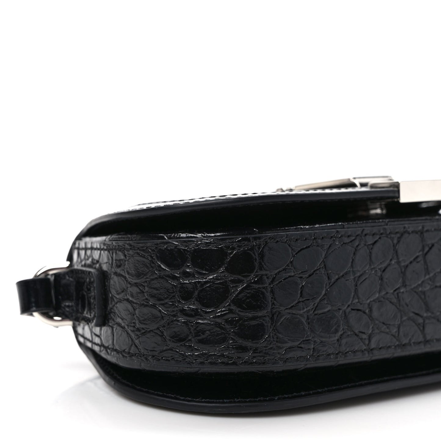 Calfskin Crocodile Embossed Greca Goddess Mini Shoulder Bag Black
