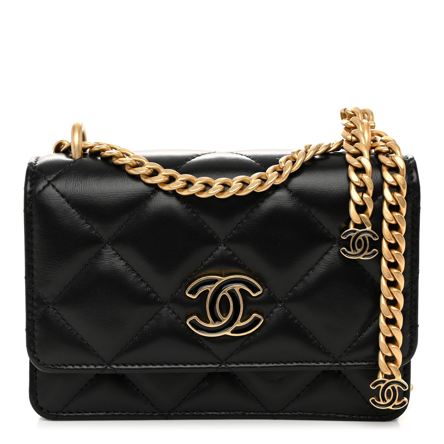 Lambskin Enamel Quilted Pending CC Clutch With Chain Black