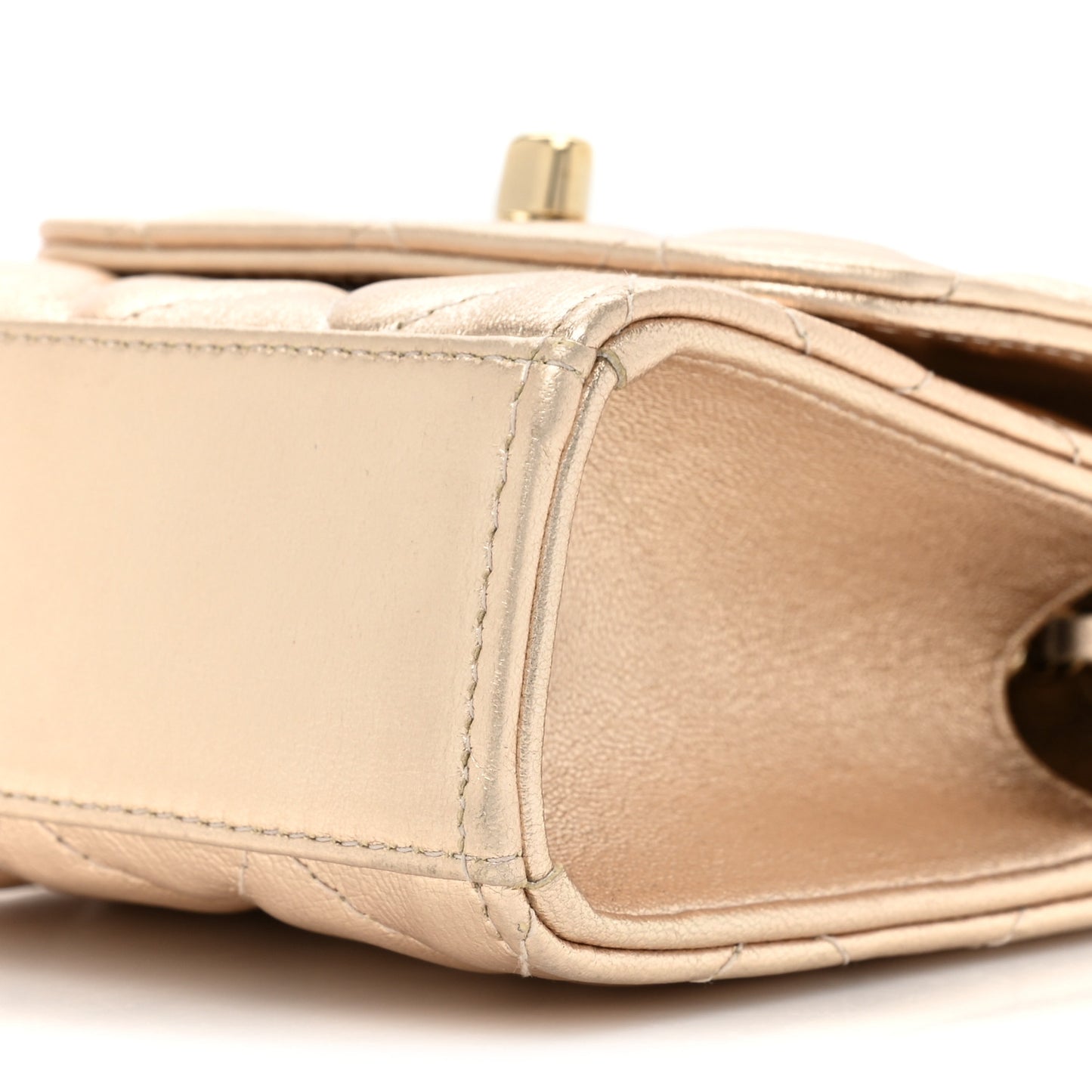 Metallic Lambskin Quilted Mini Trendy CC Clutch With Chain Gold
