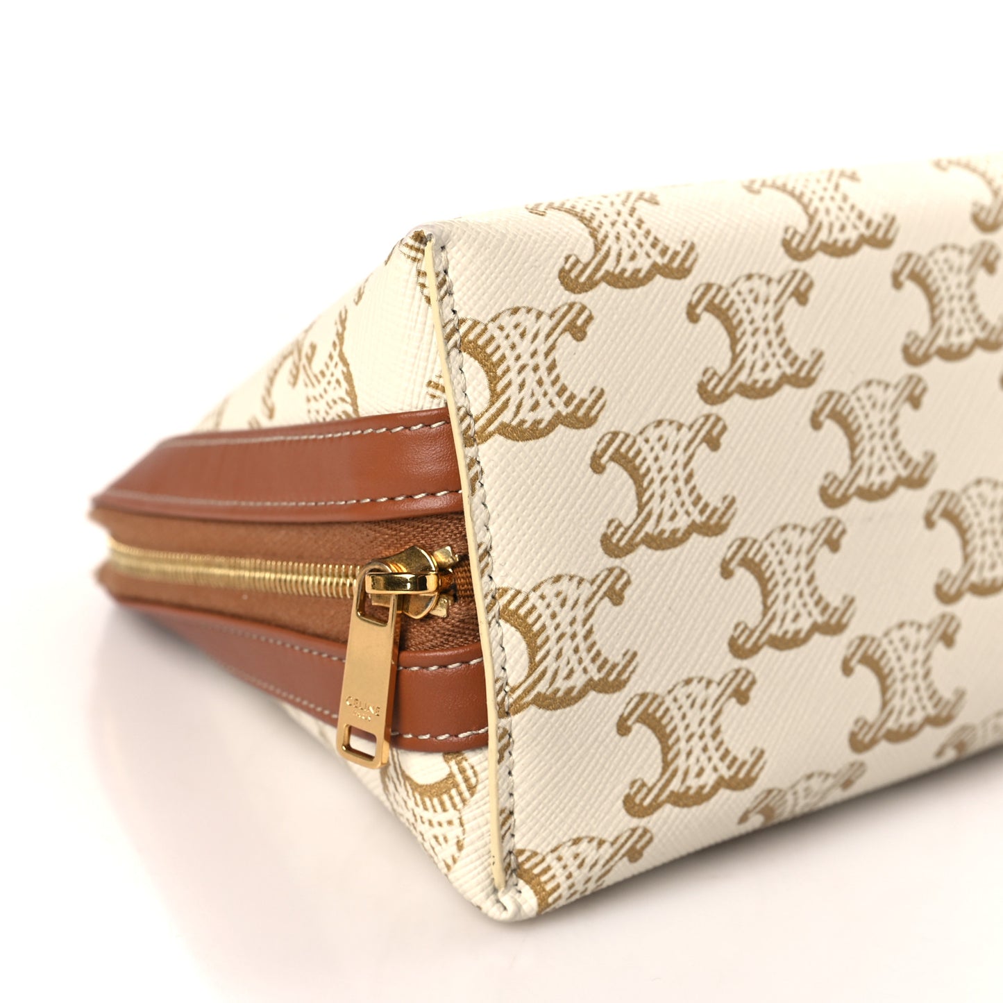 Triomphe Canvas Calfskin Medium Cosmetic Pouch White Tan