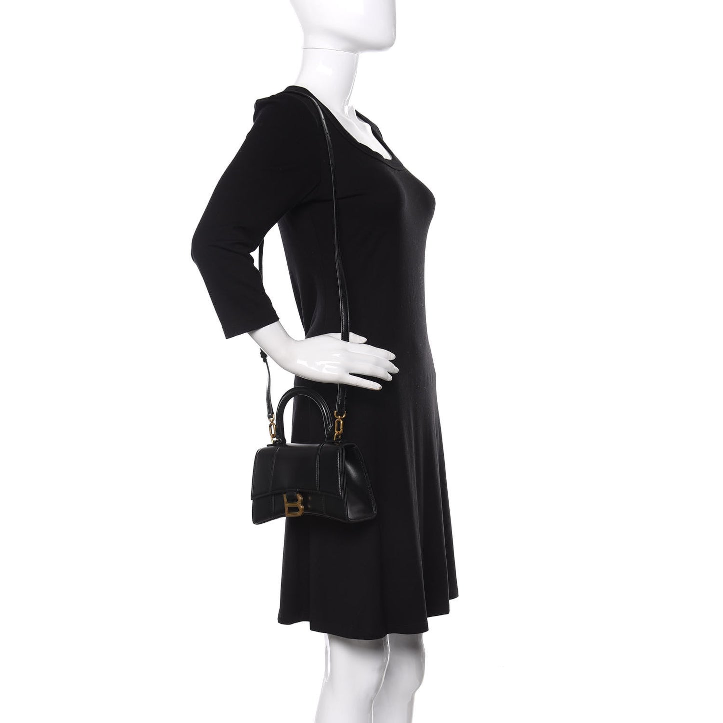 Shiny Box Calfskin Hourglass Top Handle Bag XS Black
