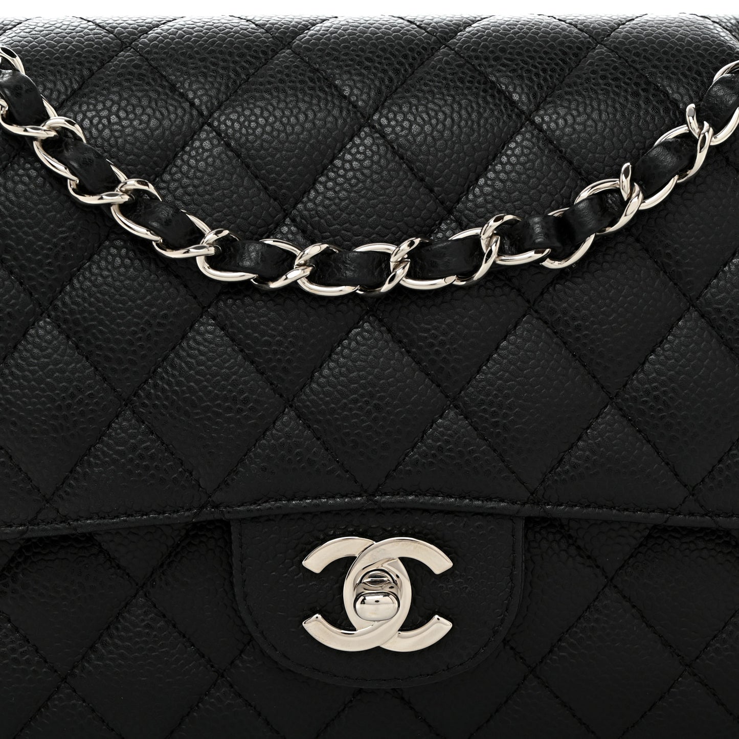Caviar Quilted Medium Double Flap Black