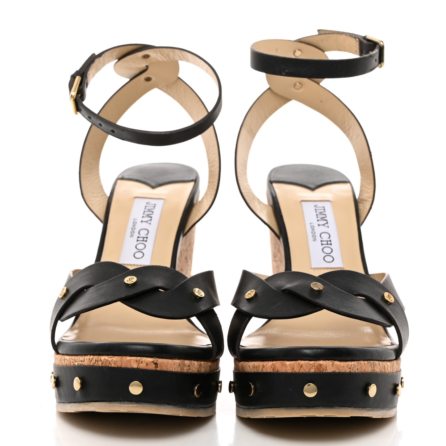 Calfskin Drya 120 Cork Wedge Sandals 38.5 Black Dark Brown