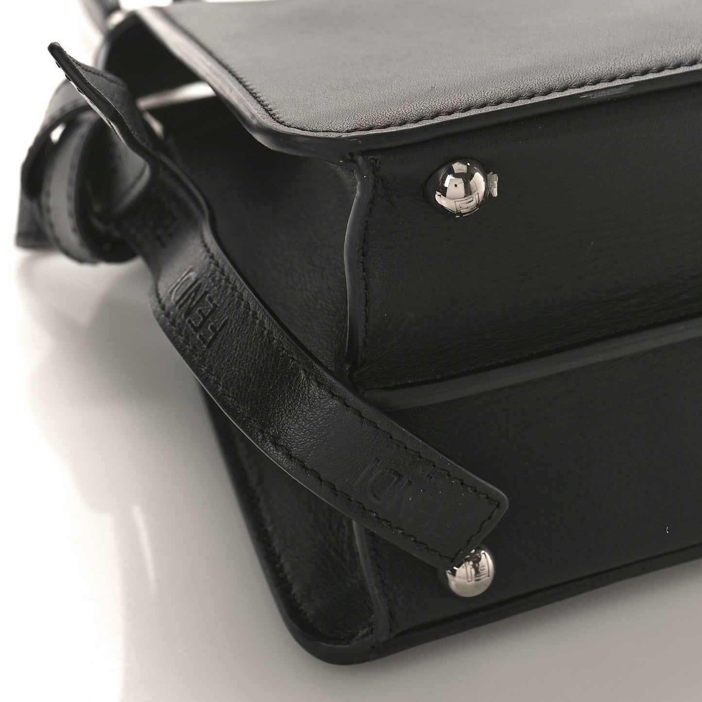 Vitello Seta Shiny Nappa Logo Embossed Laces Small Peekaboo I SEE U Satchel Black