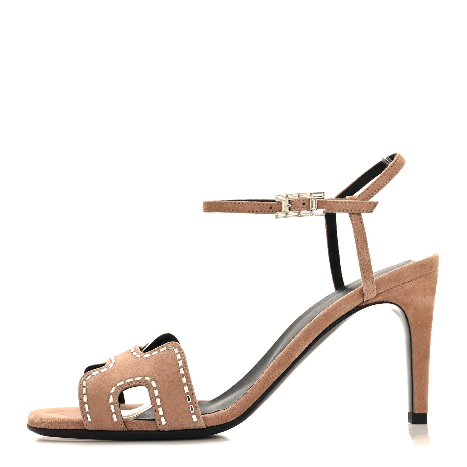 Hermes Suede Goatskin Crystal Heden 80 Sandals 38.5 Rose Perle