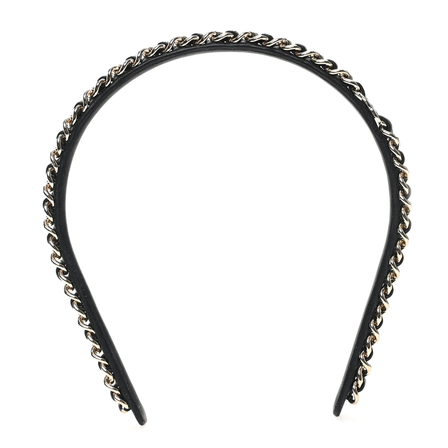Metal Lambskin CC Chain Headband Gold Black