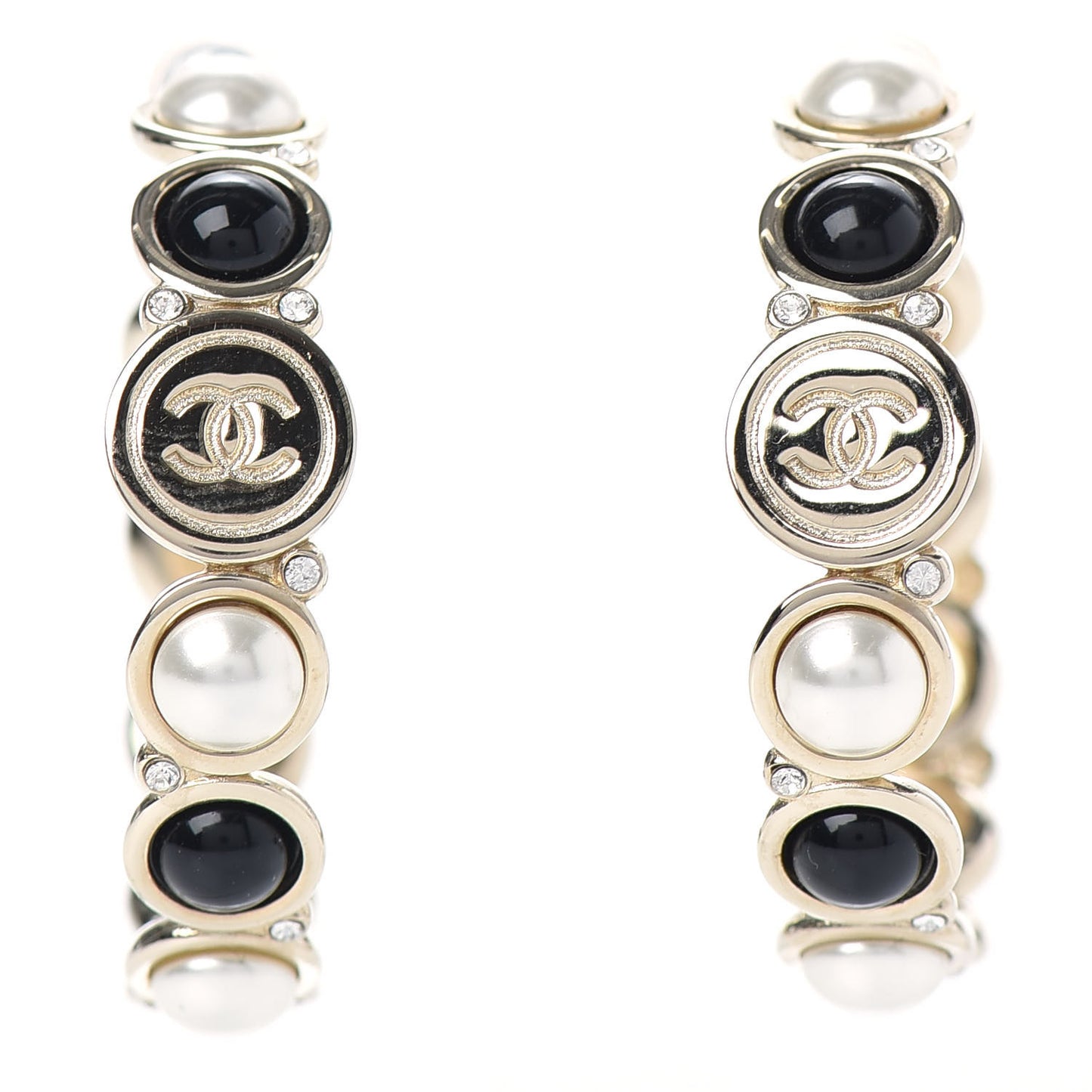 Crystal Pearl Metal Resin Polka Dot Hoop Earrings Gold Black