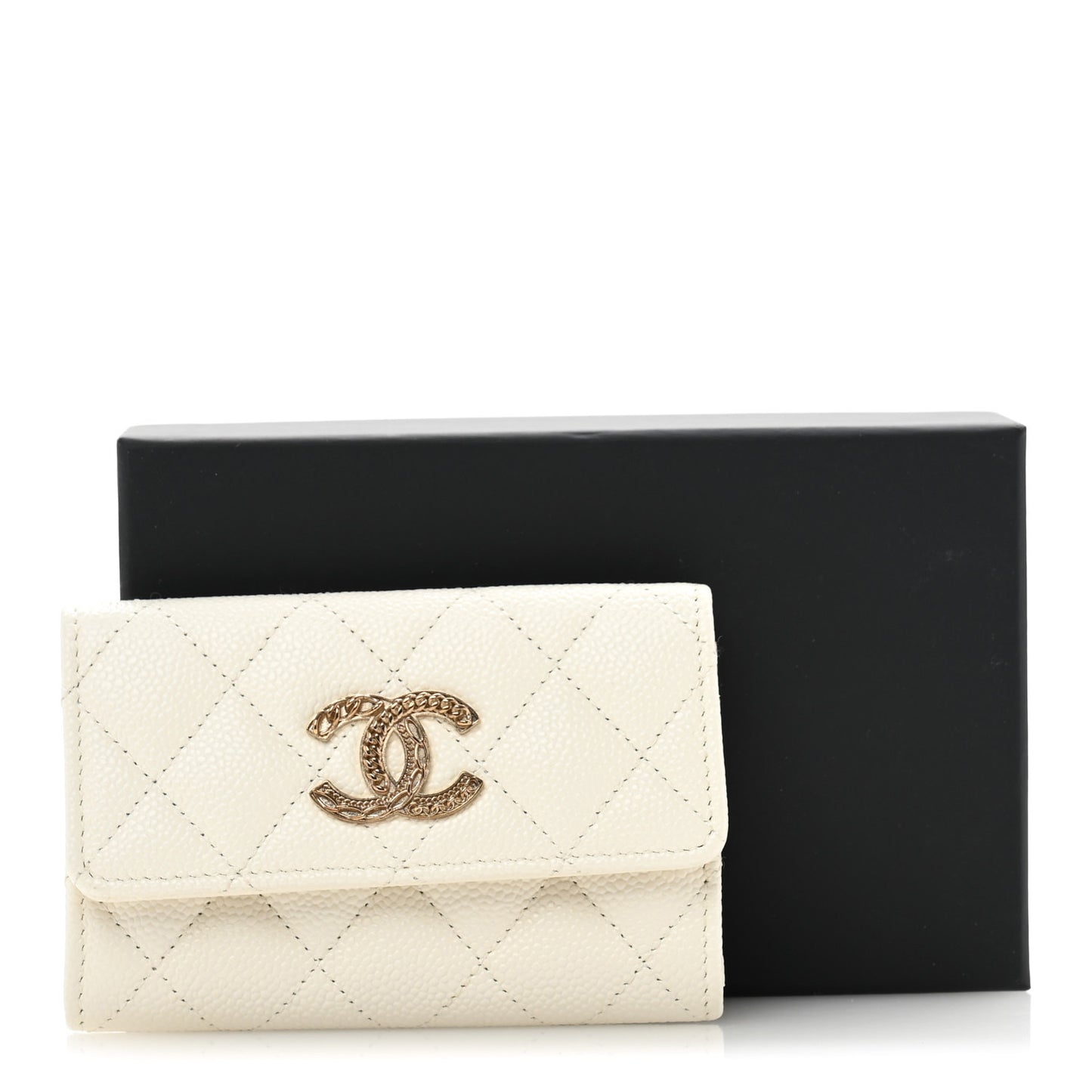 Caviar Quilted Multi Chain CC Flap Card Holder White