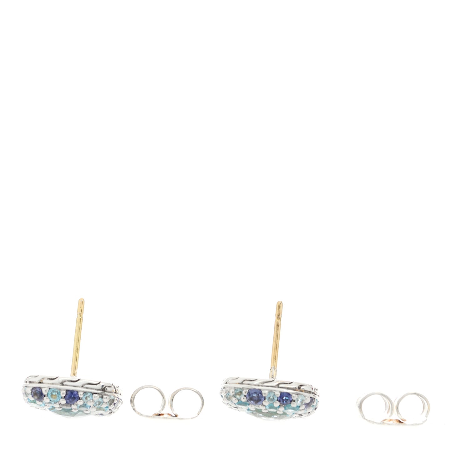 Sterling Silver Blue Topaz Aquamarine Iolite Batu Kali Square Earrings