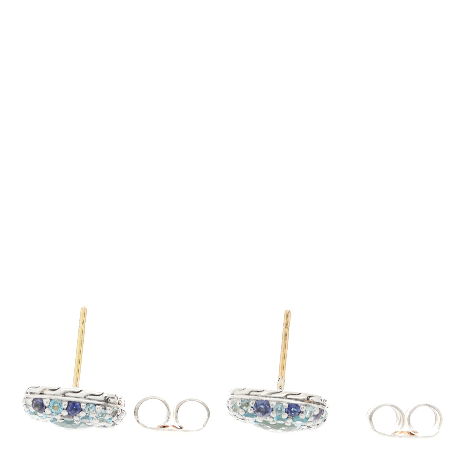 John Hardy Sterling Silver Blue Topaz Aquamarine Iolite Batu Kali Square Earrings 3 of 4