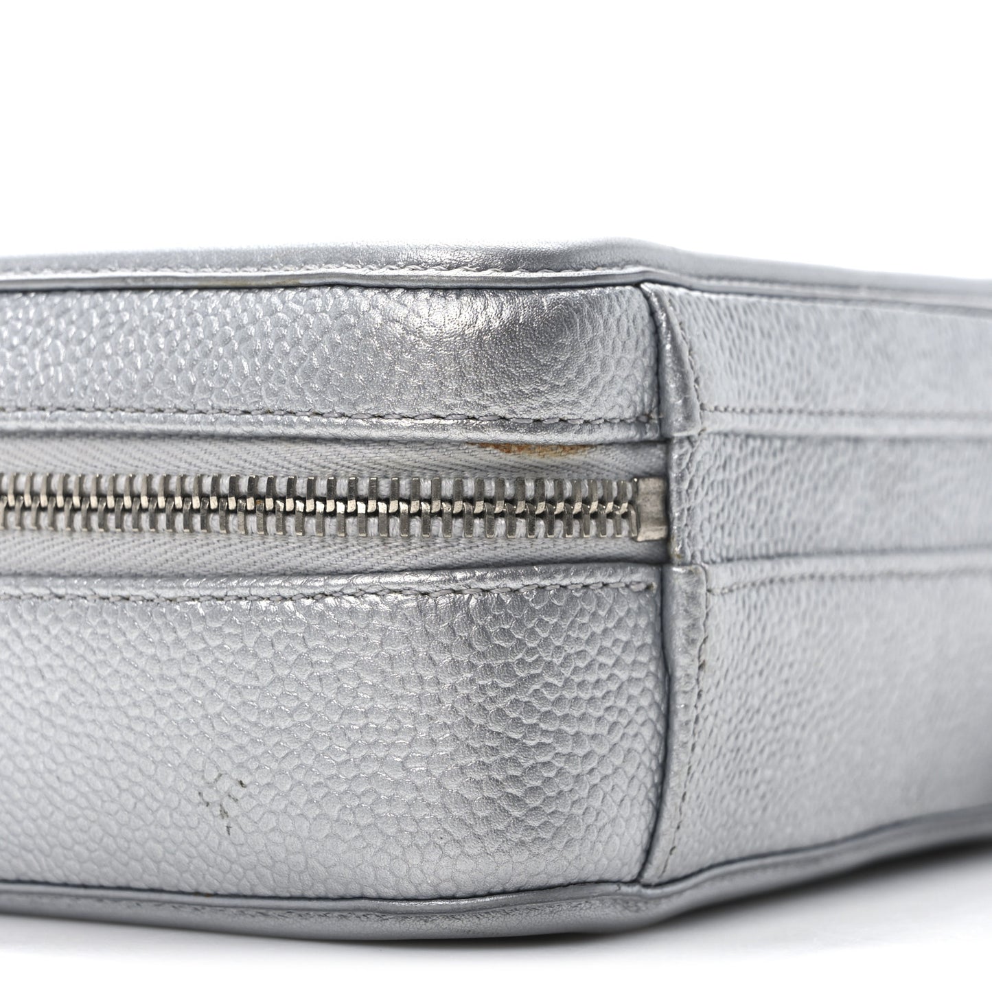 Metallic Caviar Quilted Small CC Filigree Vanity Case Silver
