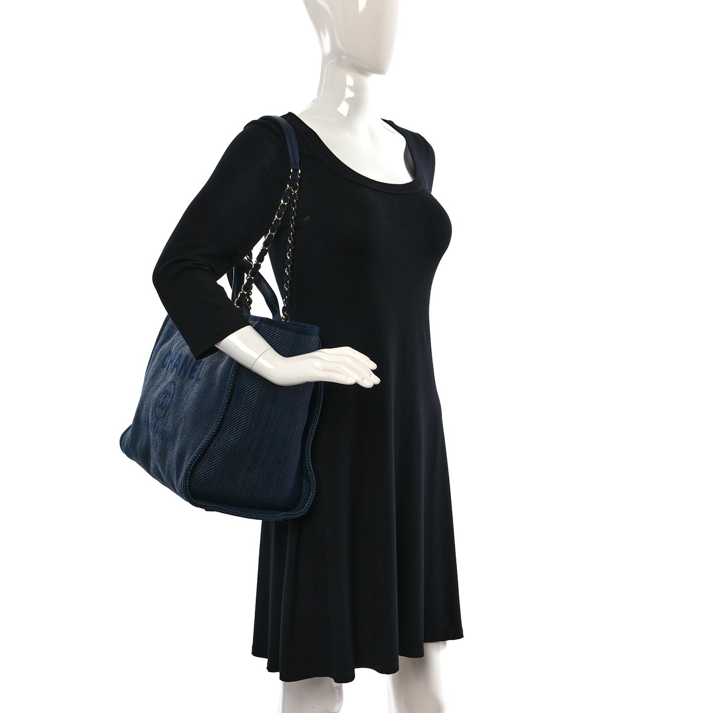 Mixed Fibers Calfskin Medium Deauville Tote Navy Blue