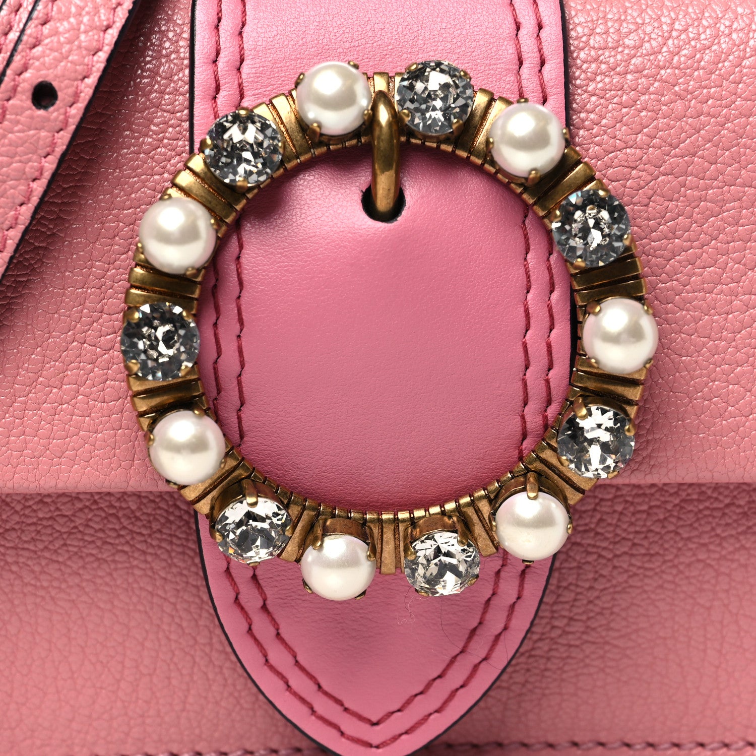Miu Miu Goatskin Madras Soft Calfskin Crystal Pearl Embellished Shoulder Bag Rosa 7 of 10