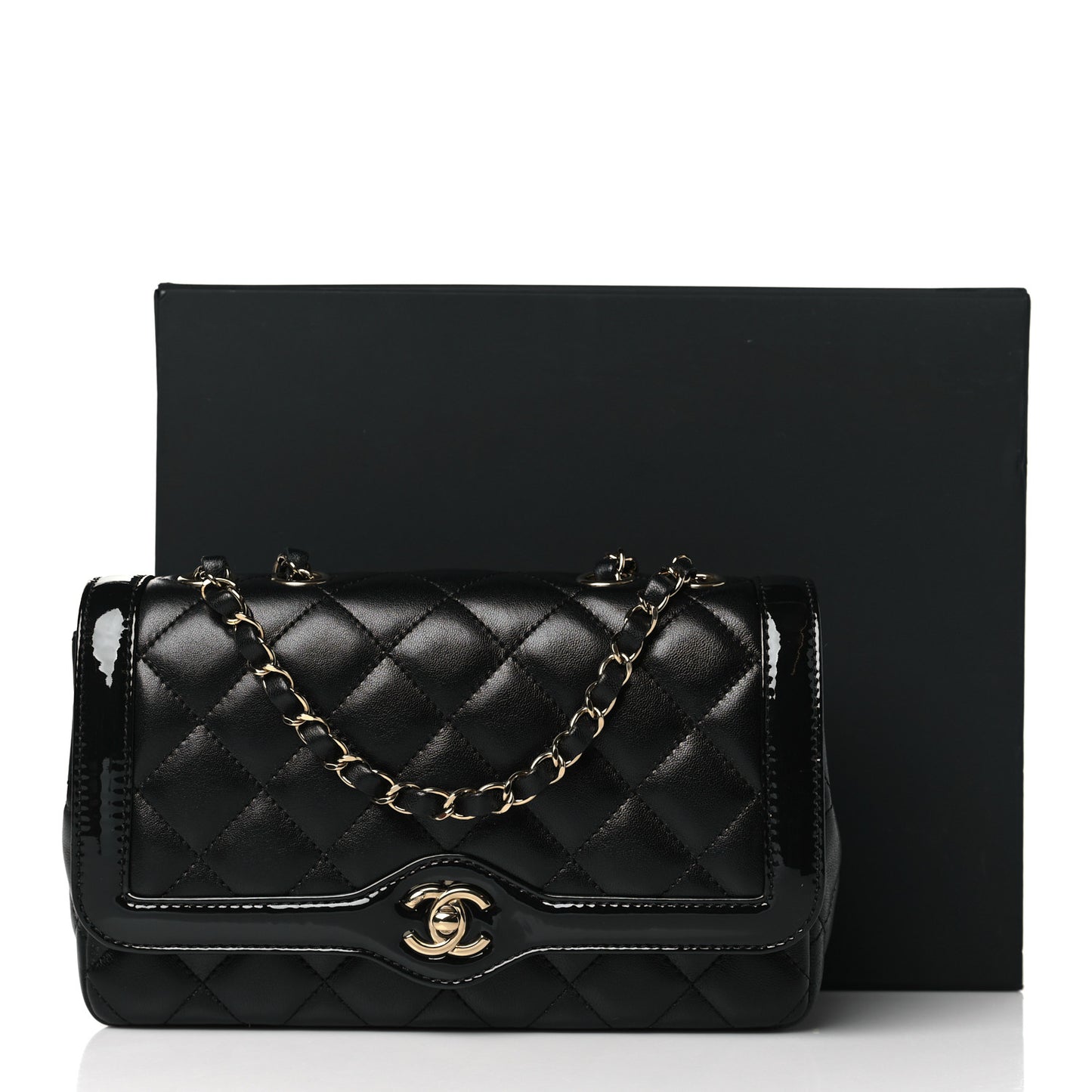 Lambskin Patent Calfskin Quilted Small Flap Bag Black