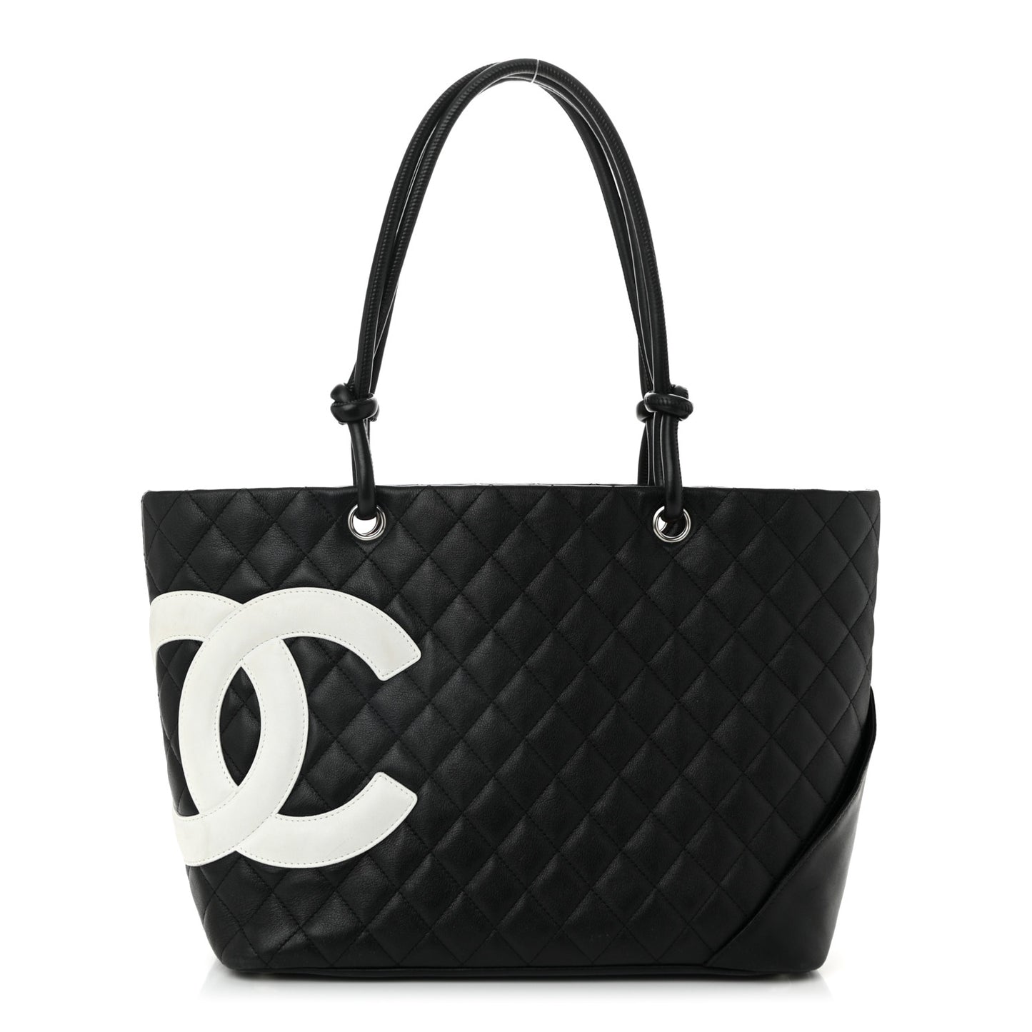 Calfskin Quilted Large Cambon Tote Black White